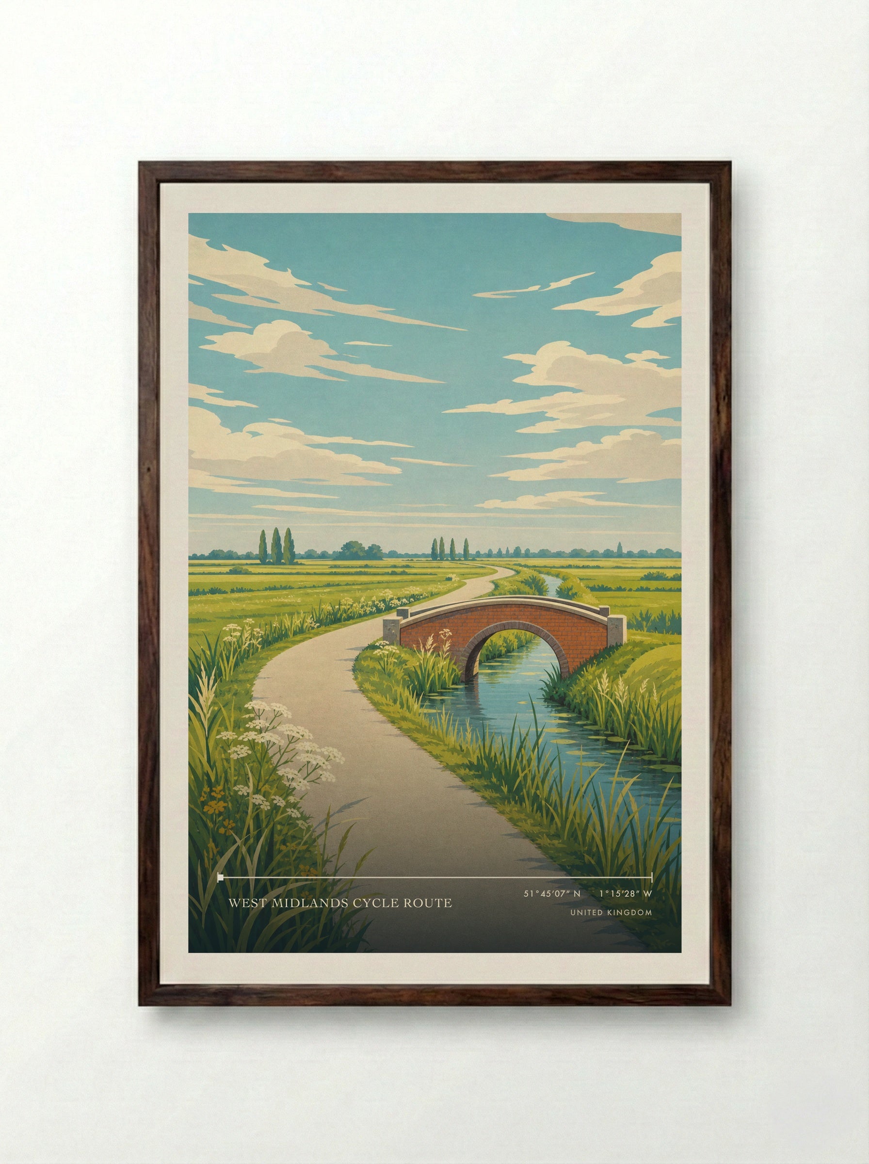 West Midlands Cycle Route United Kingdom Travel Poster - Framed Print Dark Wood