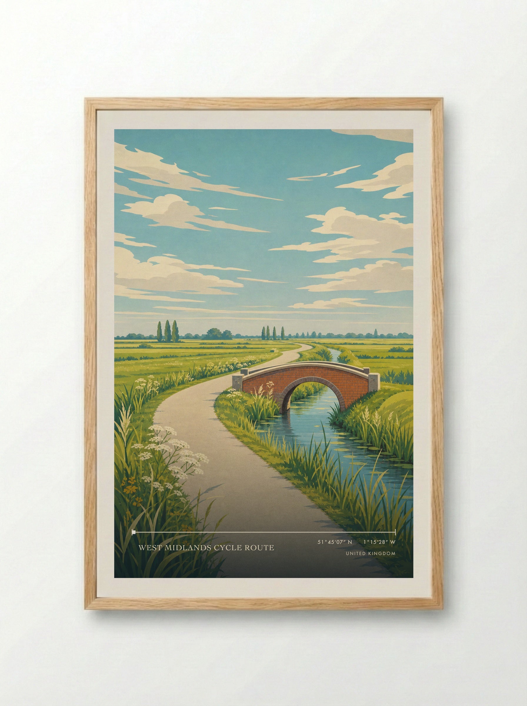 West Midlands Cycle Route United Kingdom Travel Poster - Framed Print Wood