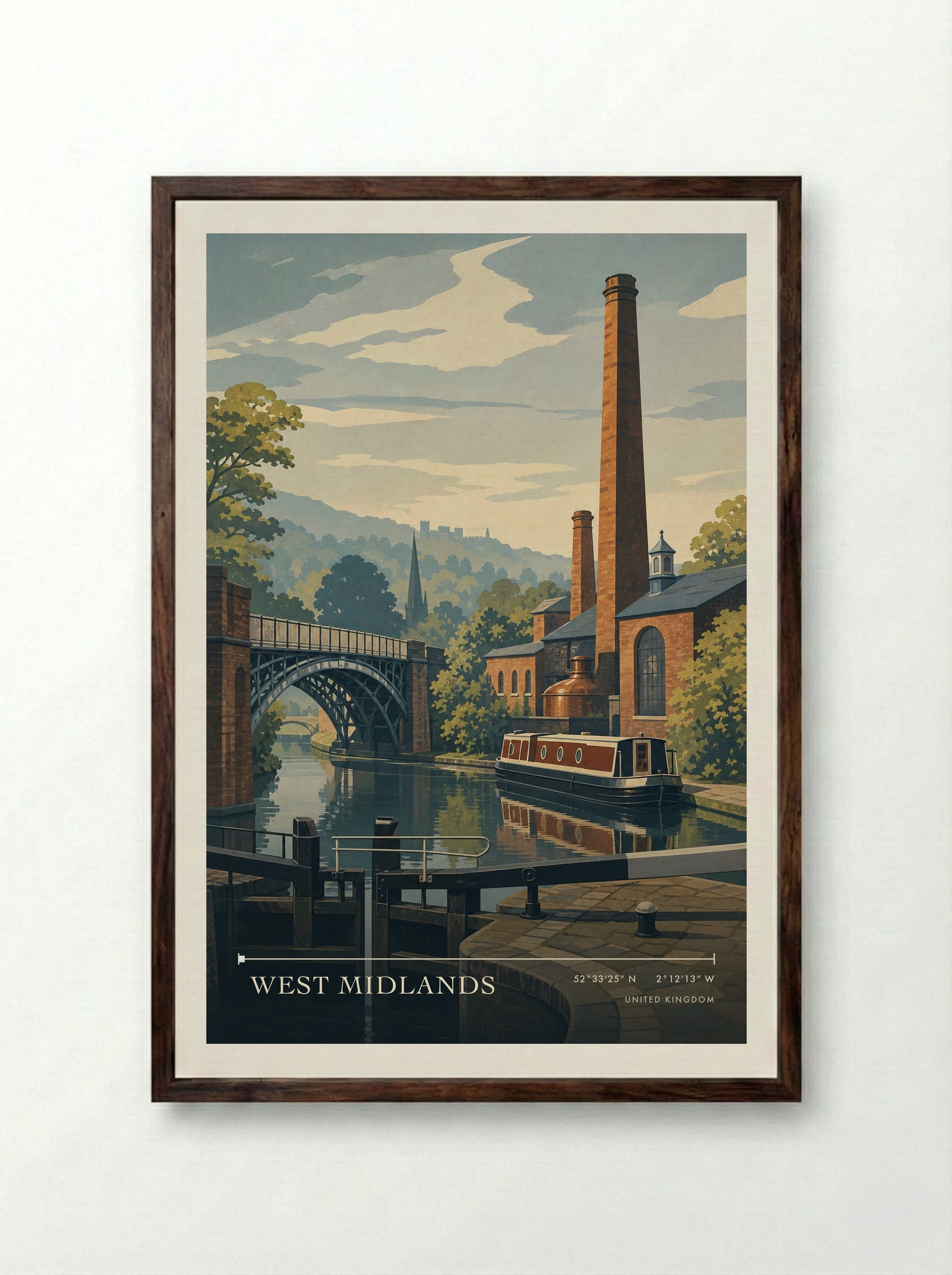 West Midlands United Kingdom Travel Poster - Framed Print Dark Wood