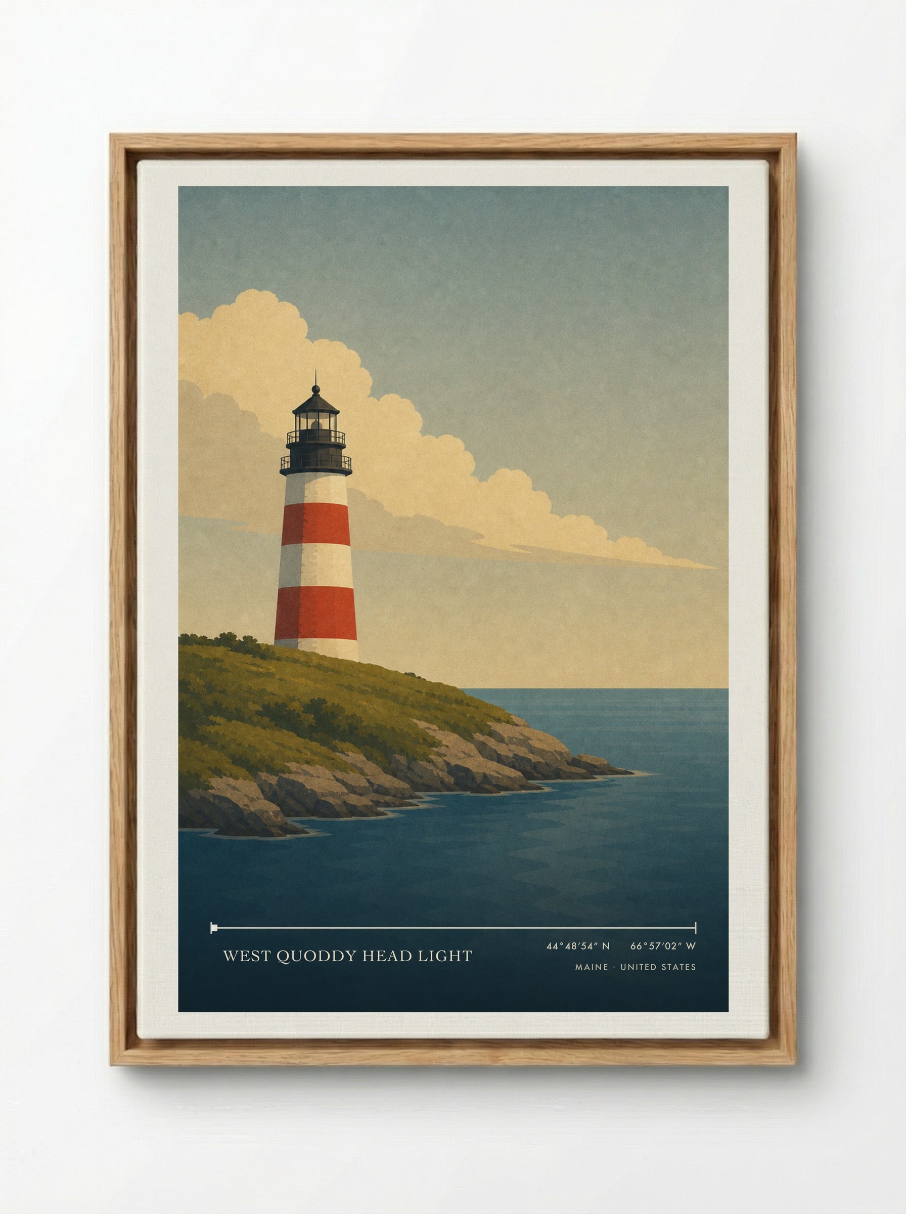West Quoddy Head Light Travel Poster Artwork - Framed Canvas Wood