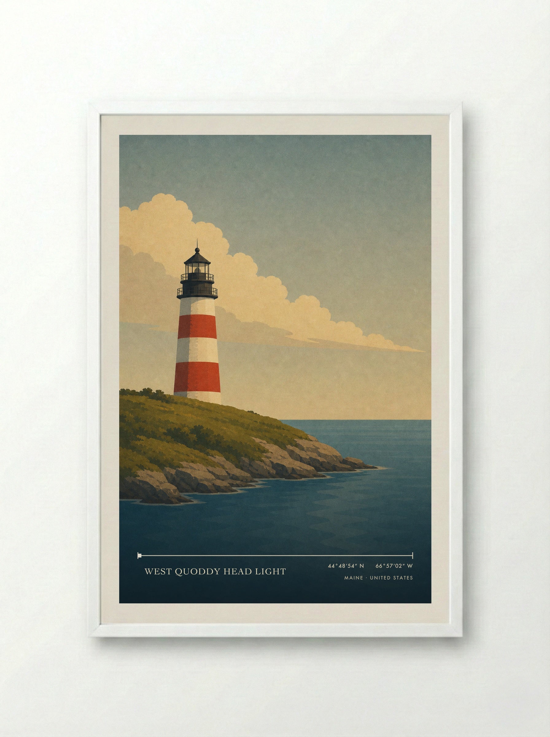 West Quoddy Head Light Travel Poster Artwork - Framed Print White