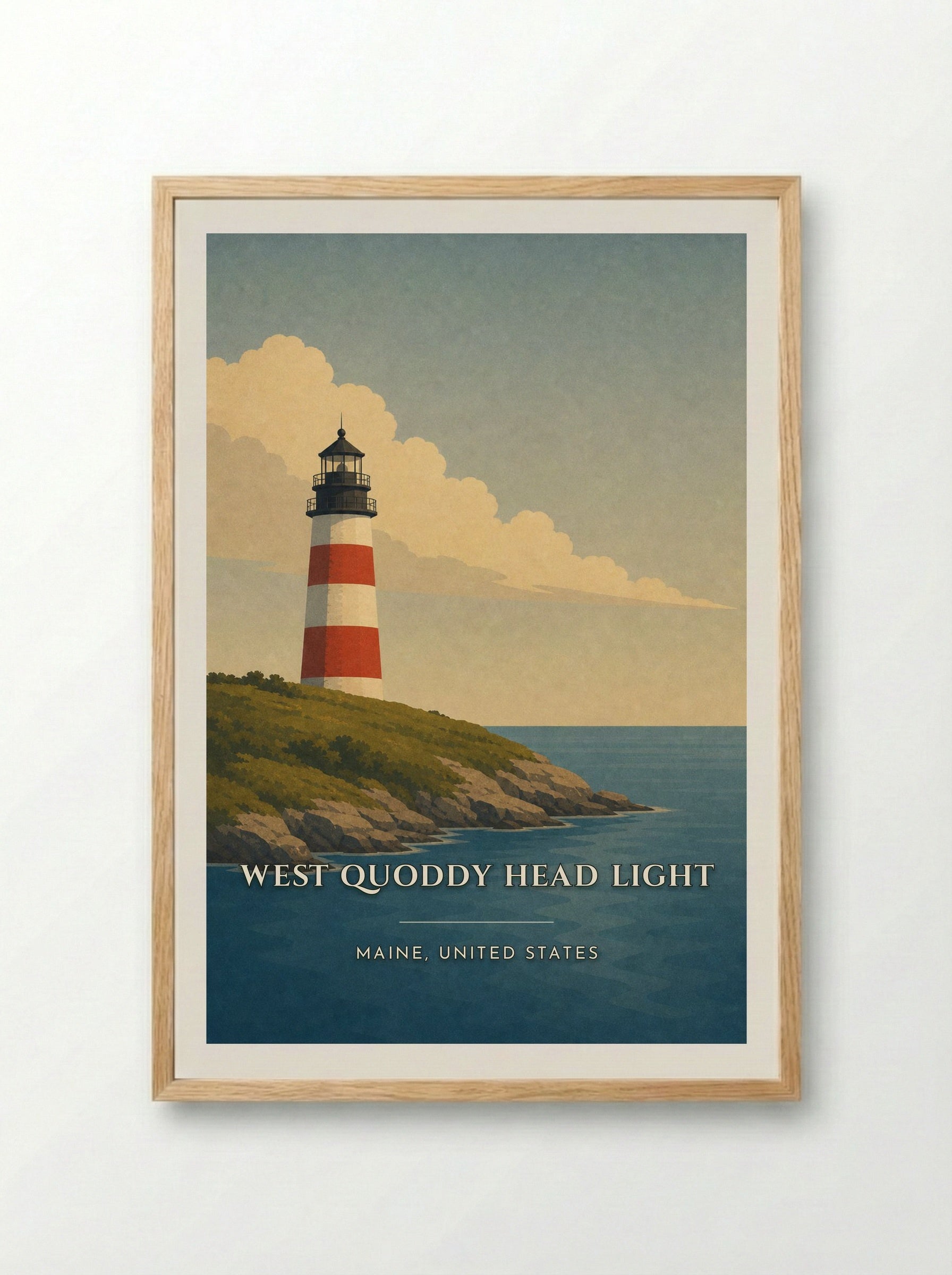 West Quoddy Head Light Travel Poster Artwork - Framed Print Wood