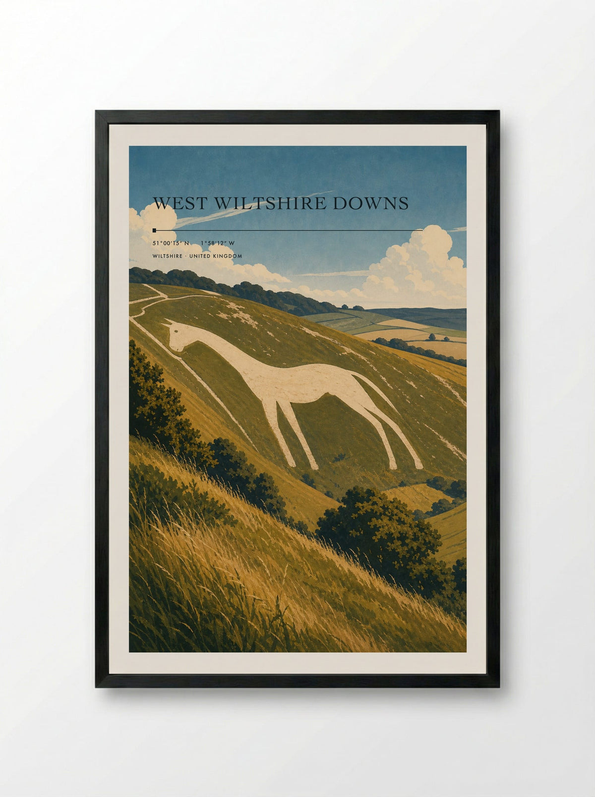 West Wiltshire Downs United Kingdom Travel Poster - Framed Print Black
