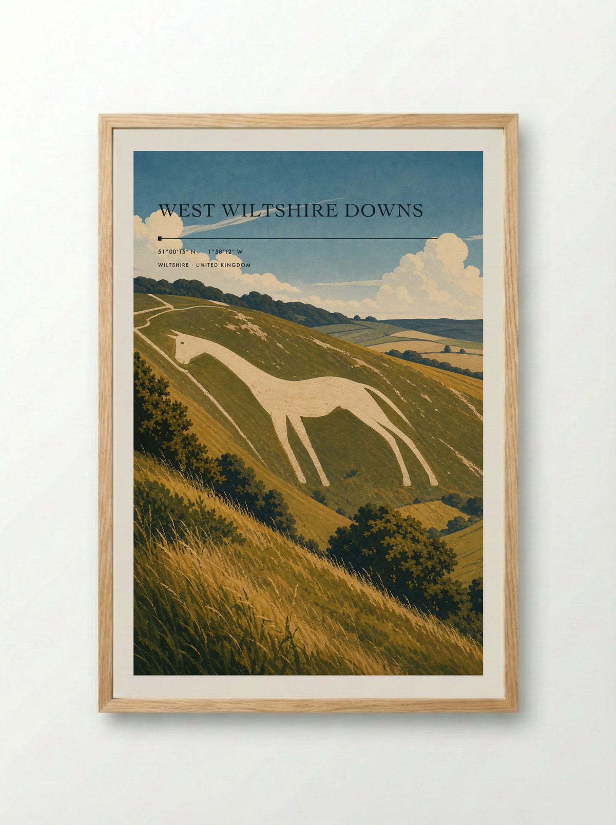 West Wiltshire Downs United Kingdom Travel Poster - Framed Print Wood
