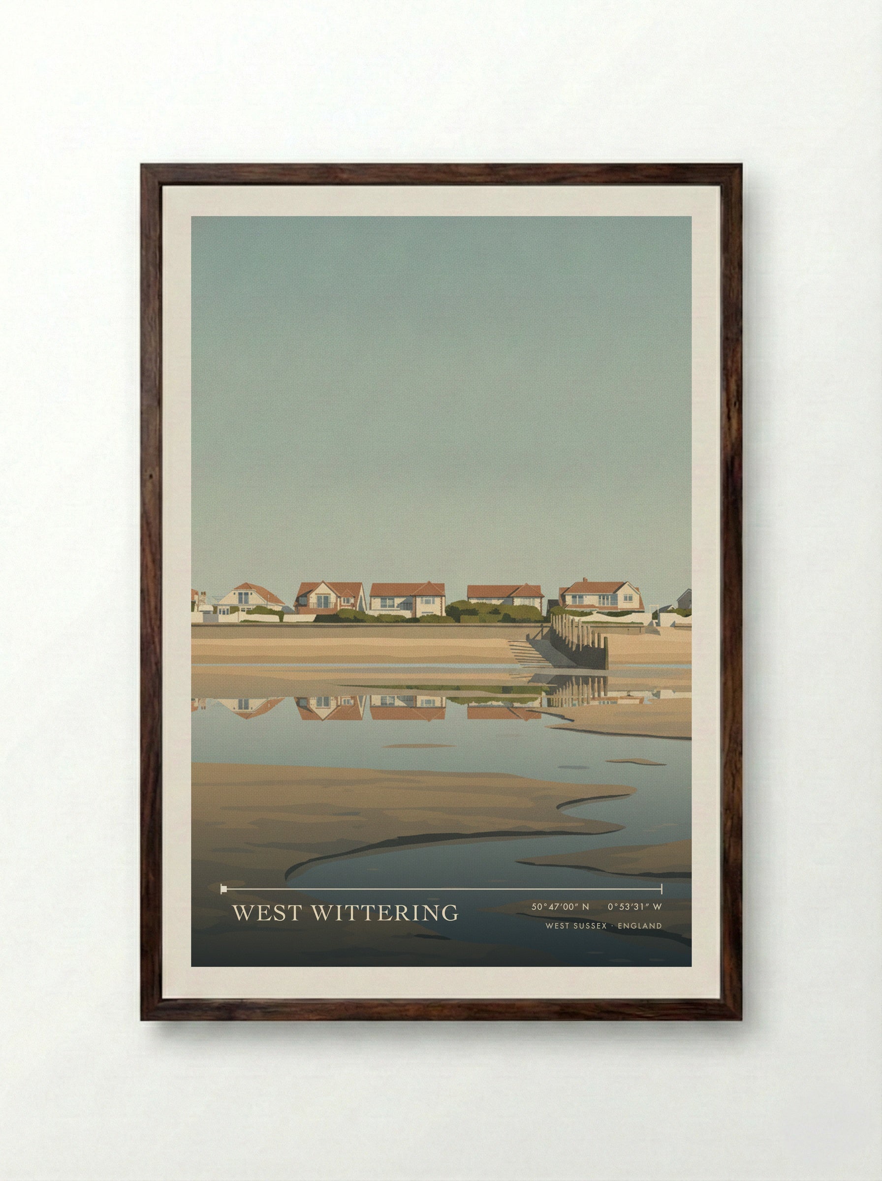 West Wittering West Sussex England Travel Poster - Framed Print Dark Wood