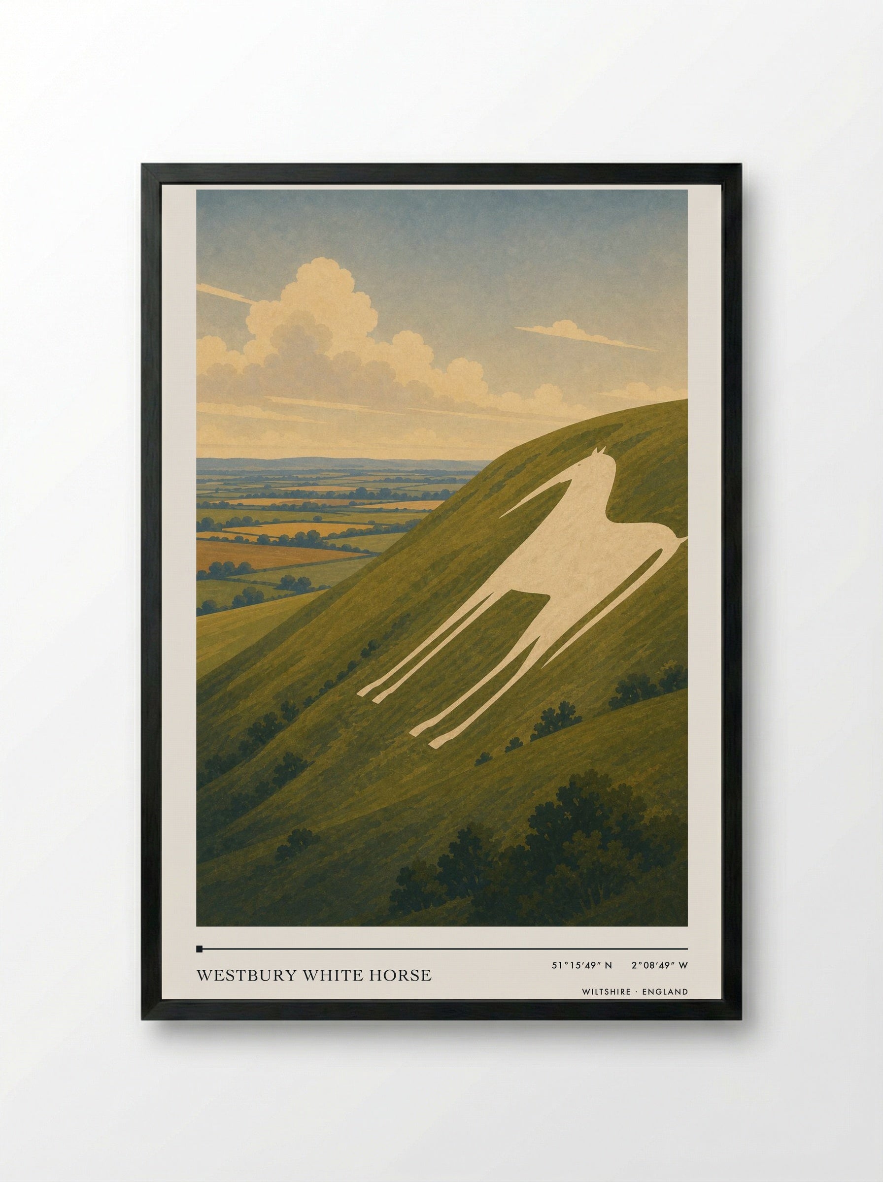 Westbury White Horse Wiltshire England Travel Poster - Framed Print Black