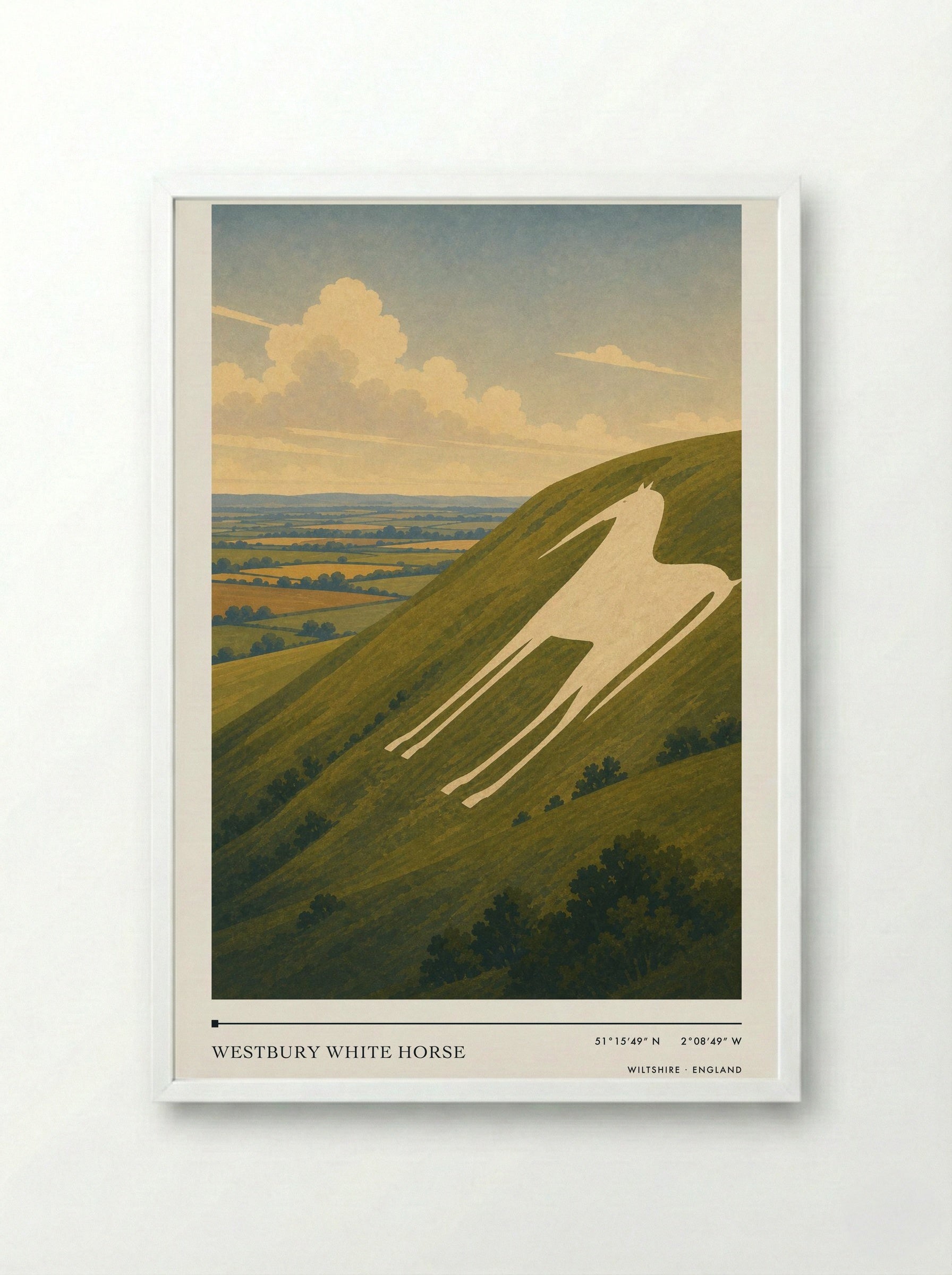Westbury White Horse Wiltshire England Travel Poster - Framed Print White