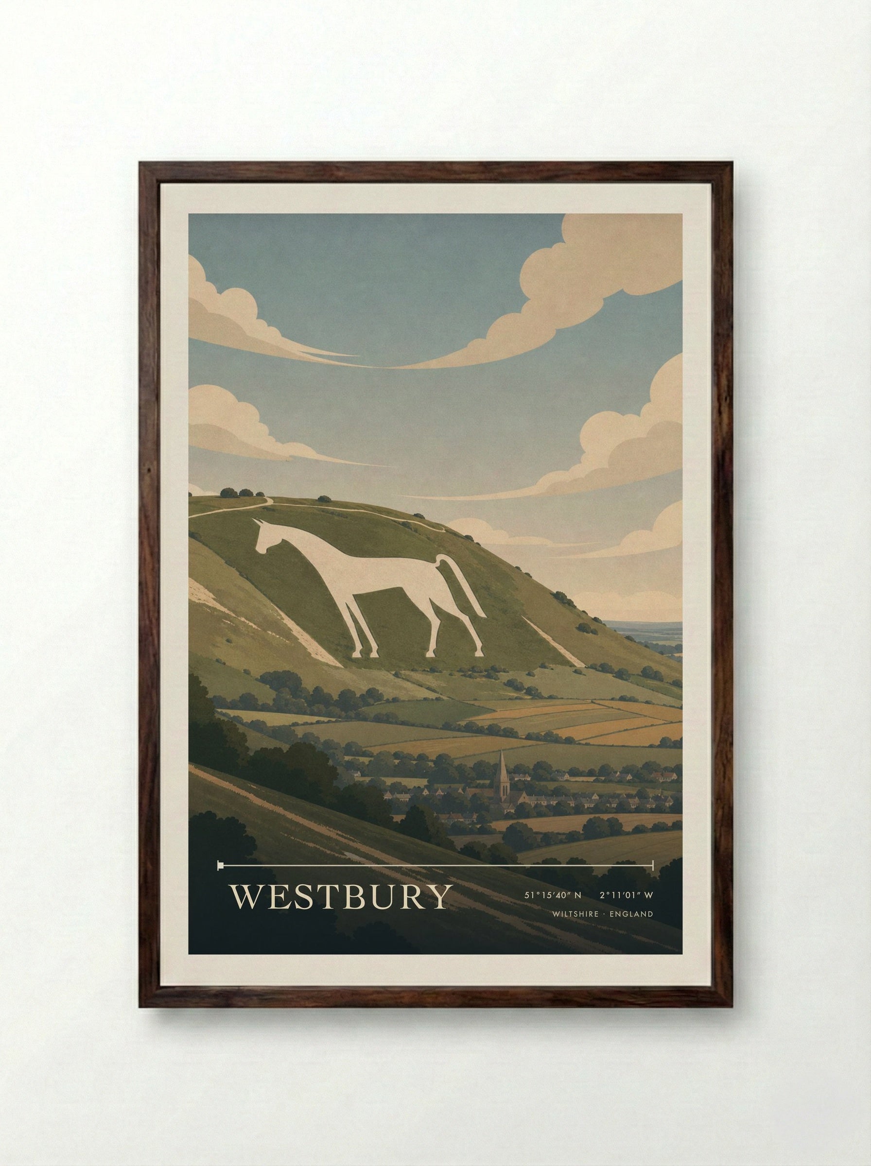 Westbury Wiltshire England Travel Poster - Framed Print Dark Wood