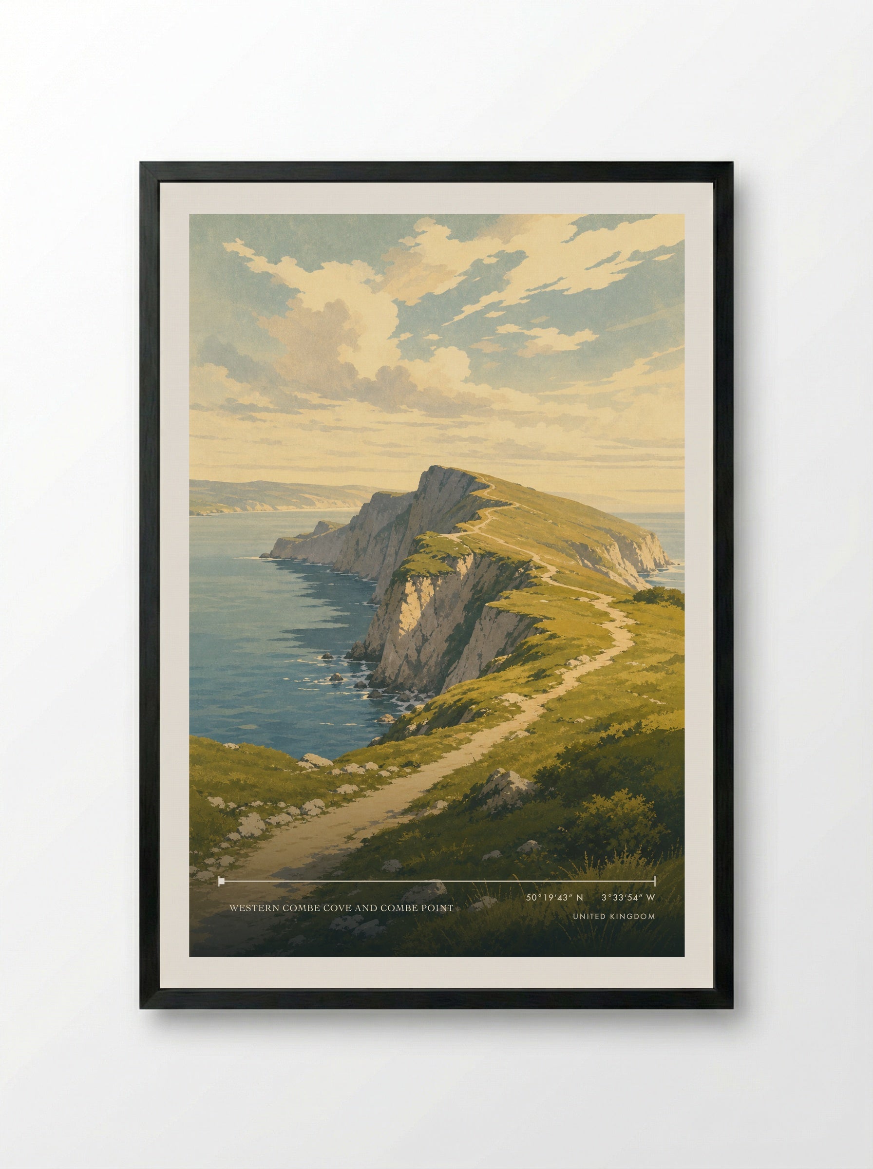 Western Combe Cove and Combe Point United Kingdom Travel Poster - Framed Print Black