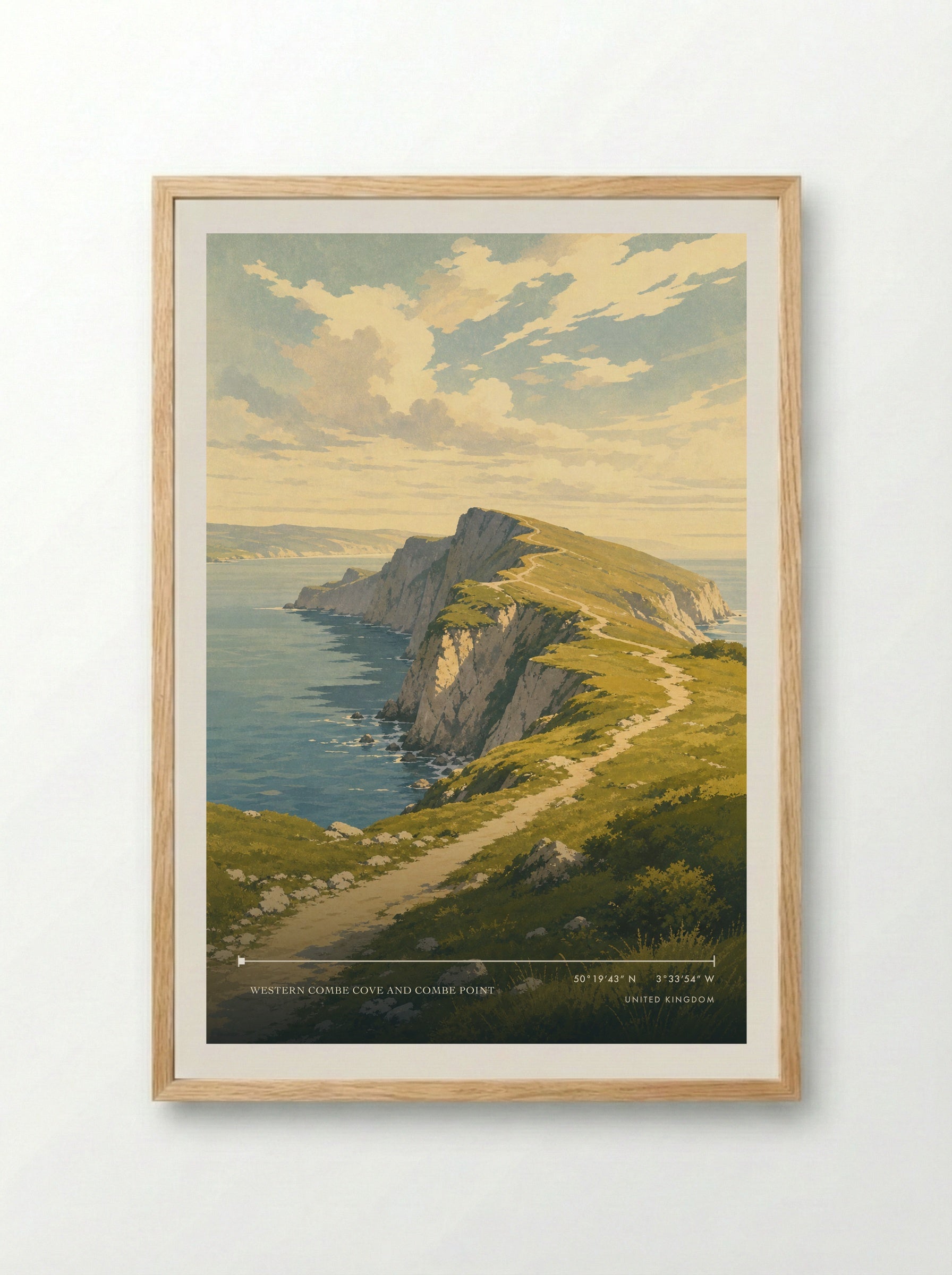 Western Combe Cove and Combe Point United Kingdom Travel Poster - Framed Print Wood