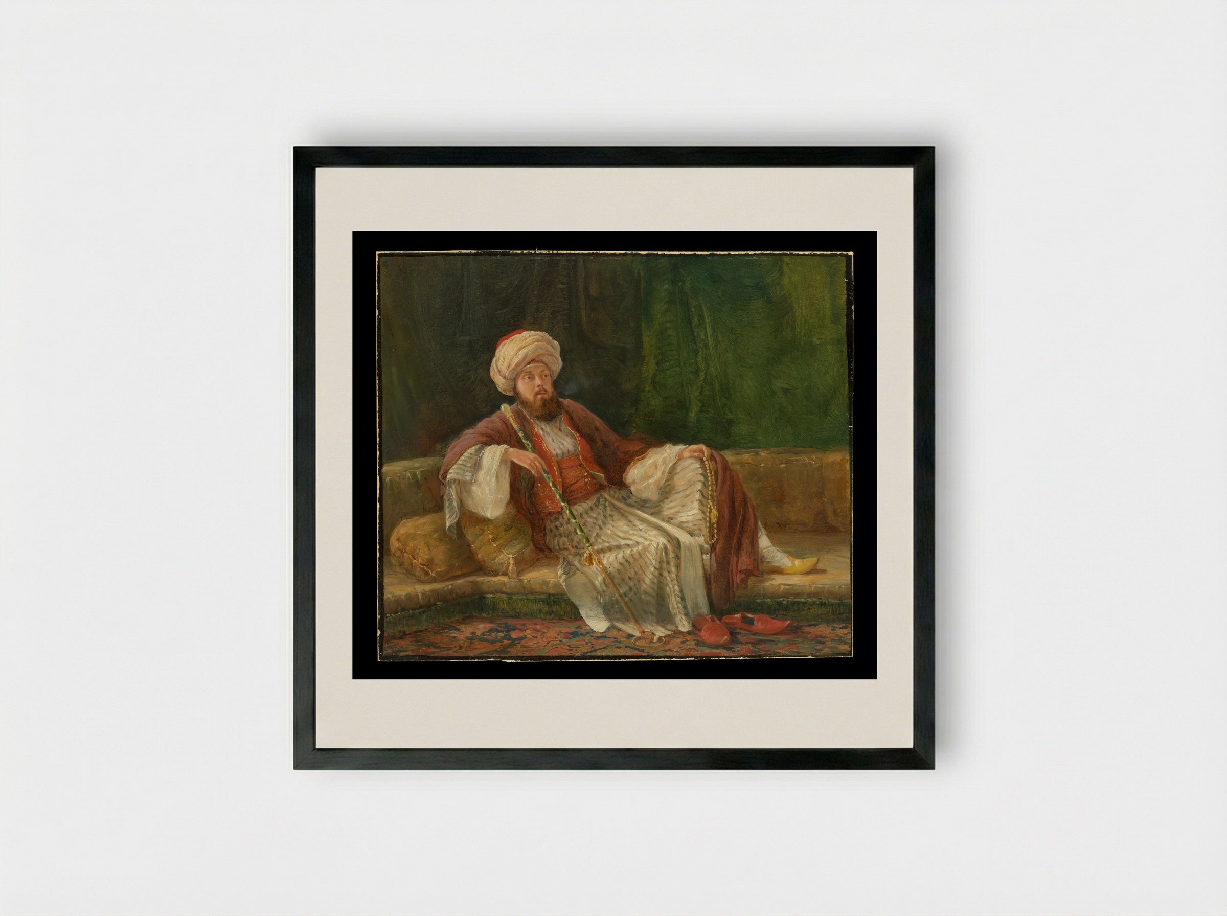 Western Gentleman in Oriental Costume - British Painter - Framed Print Black