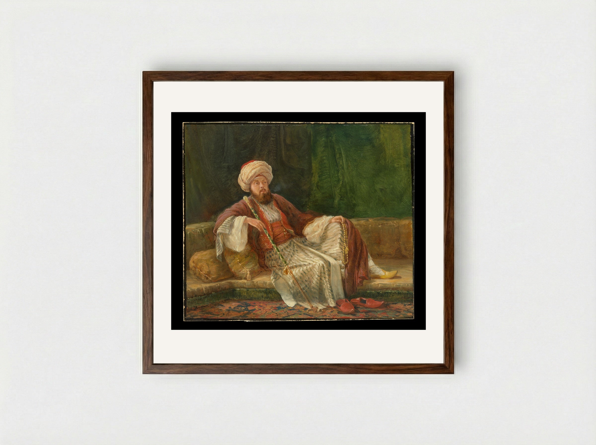 Western Gentleman in Oriental Costume - British Painter - Framed Print Dark Wood