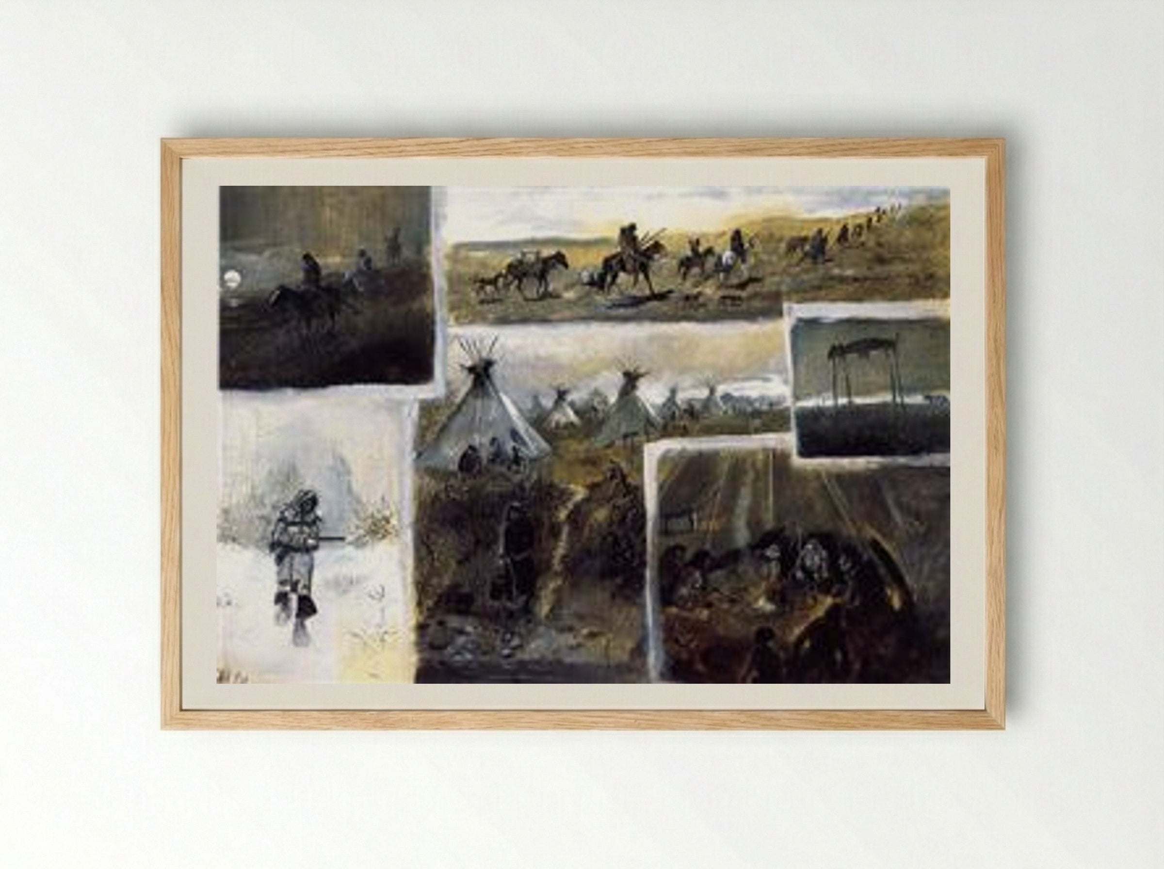 Western Montage - Charles M. Russell - Framed Print Wood