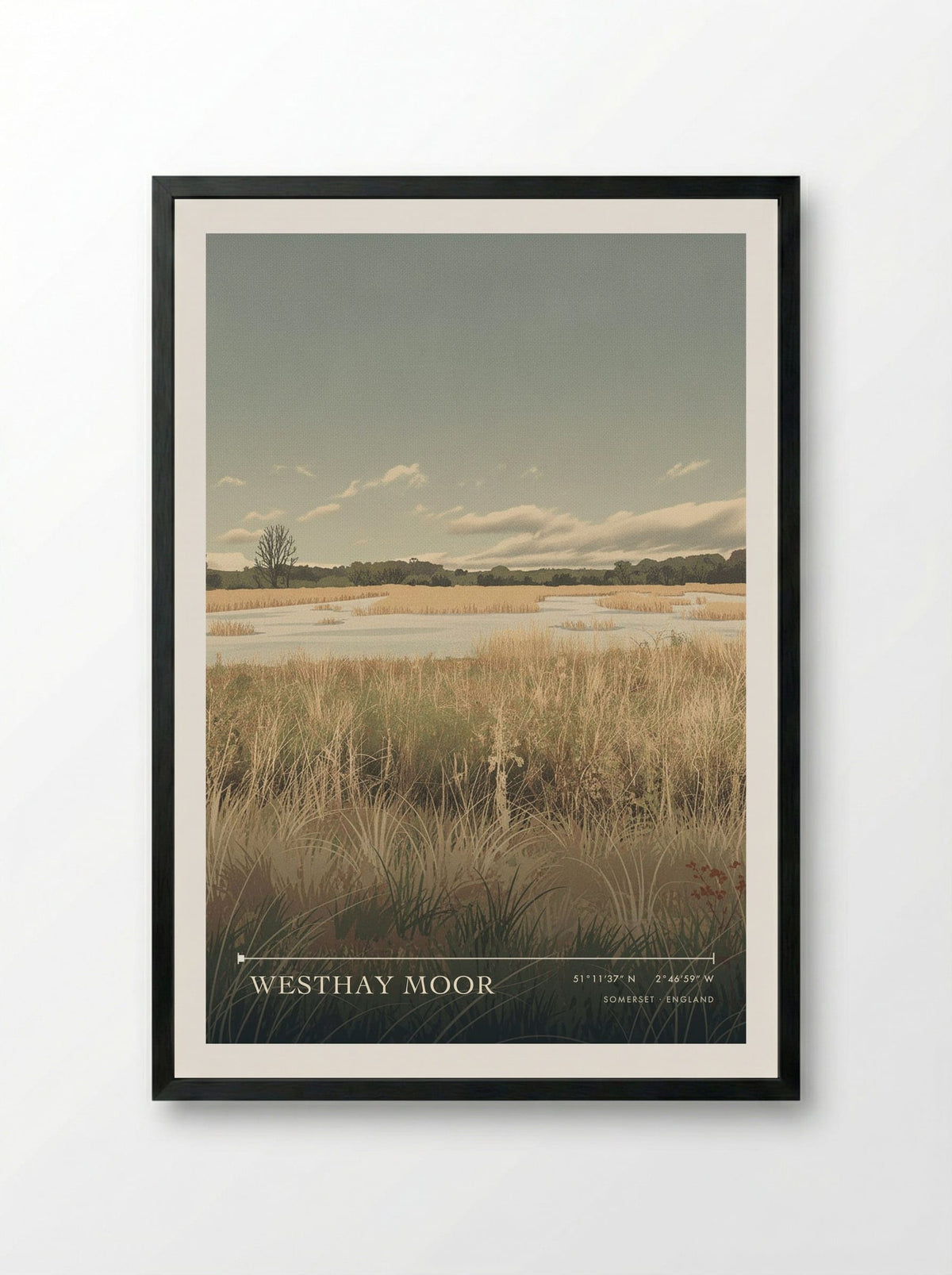 Westhay Moor Somerset England Travel Poster - Framed Print Black