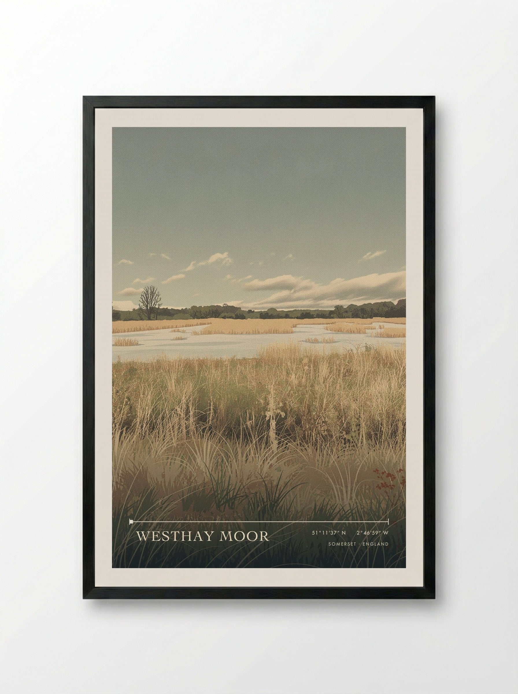 Westhay Moor Somerset England Travel Poster - Framed Print Black