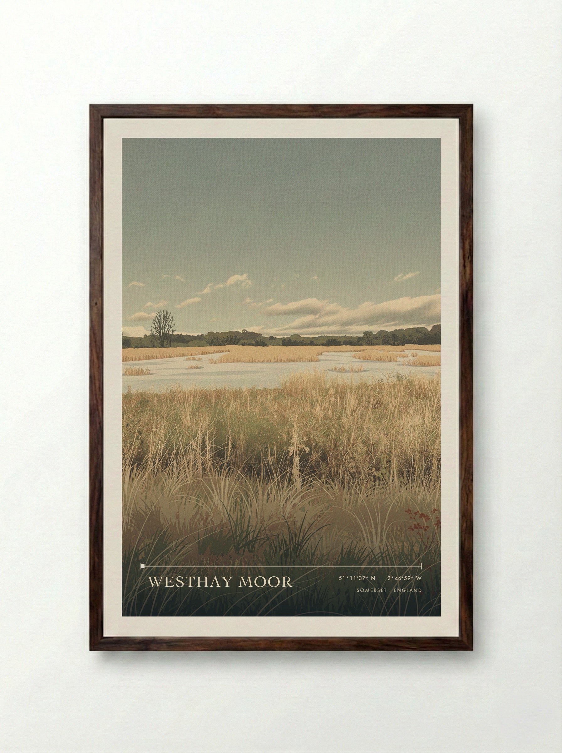Westhay Moor Somerset England Travel Poster - Framed Print Dark Wood