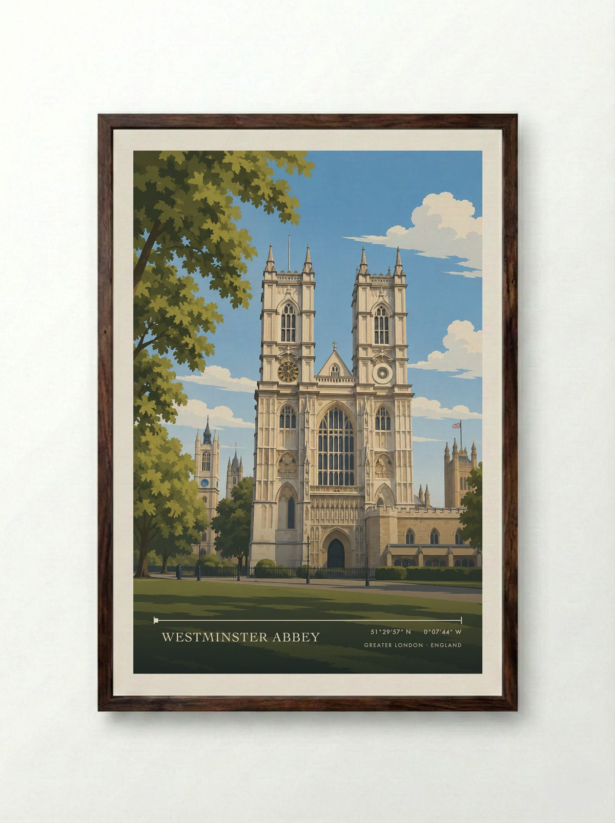 Westminster Abbey, Greater London | Travel Poster - Framed Print Dark Wood