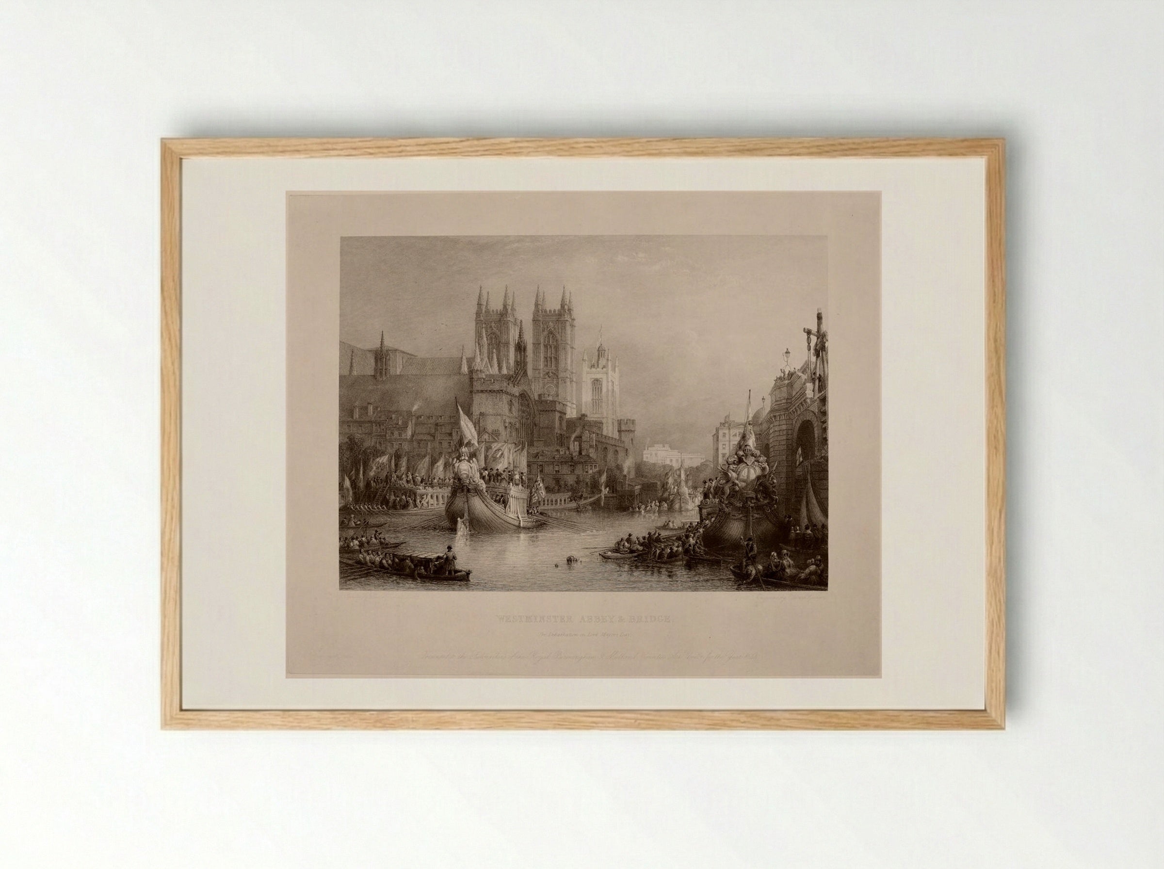 Westminster Abbey and Bridge: The Embarkation on Lord Mayor's Day - Edward Goodall - Framed Print Wood