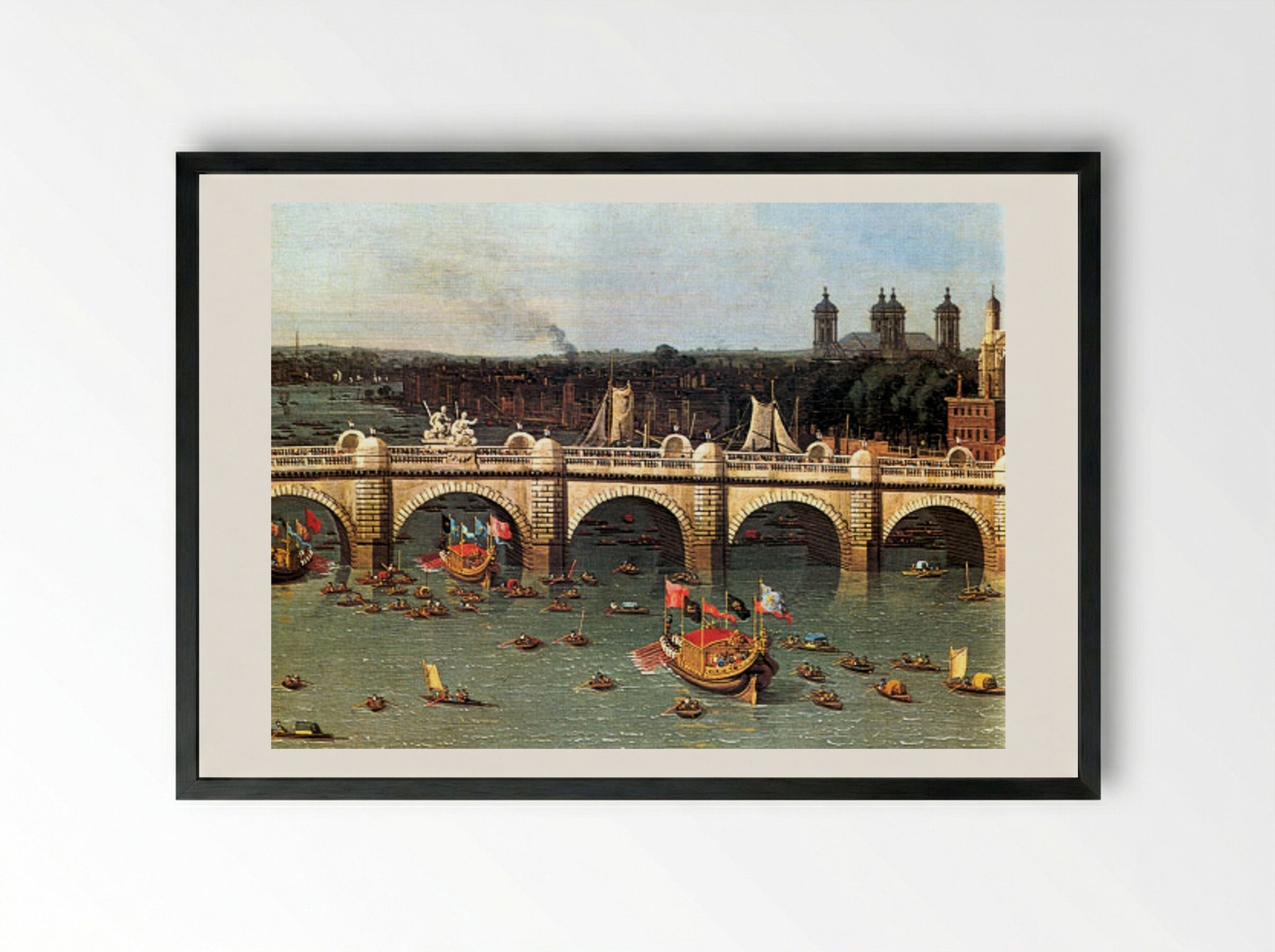 Westminster Bridge from the north on Lord Mayor's Day - Canaletto - Framed Print Black