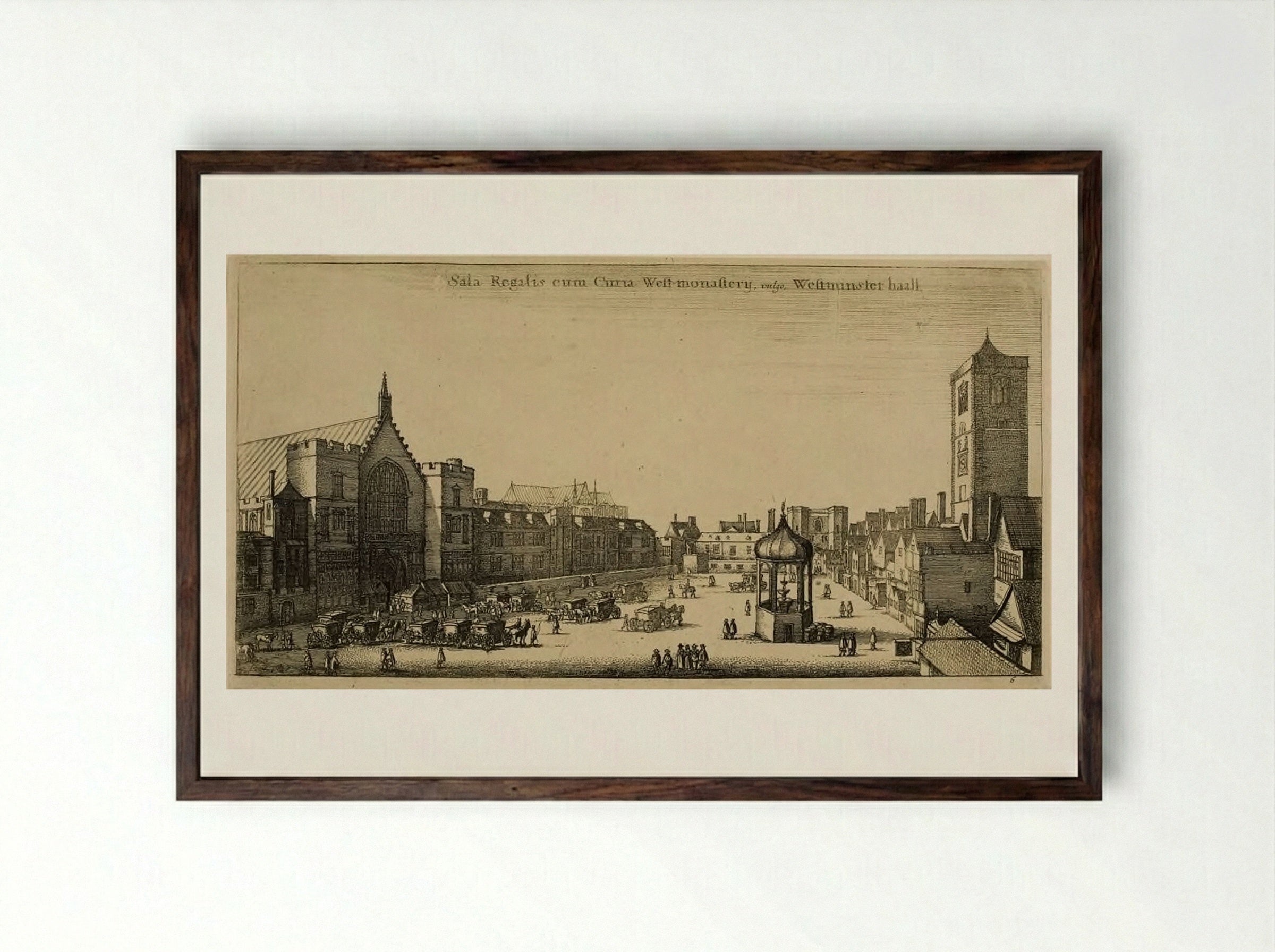 Westminster Hall - Wenceslaus Hollar - Framed Print Dark Wood