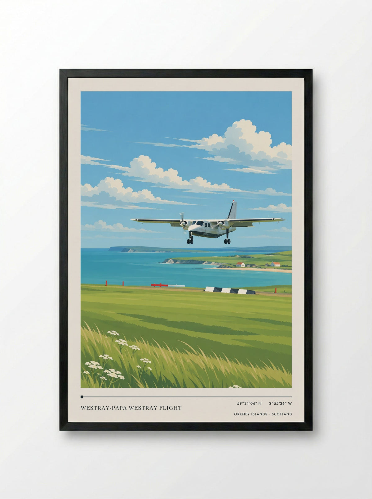 Westray-Papa Westray Flight, Orkney Islands | Travel Poster - Framed Print Black