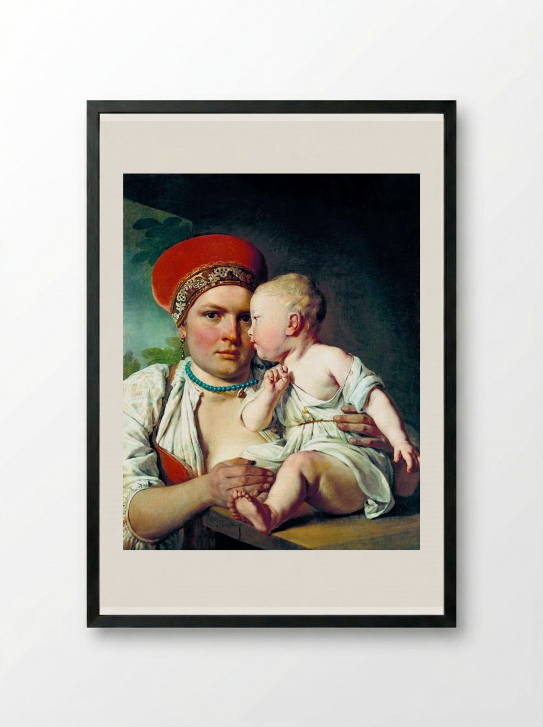 Wet-Nurse with a Child - Alexey Venetsianov - Framed Print Black
