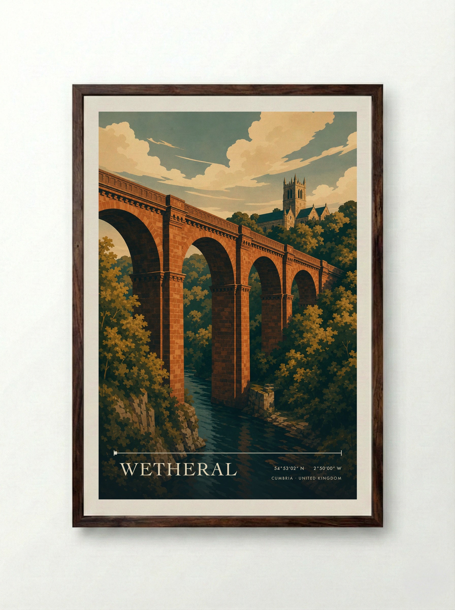 Wetheral Cumbria United Kingdom Travel Poster - Framed Print Dark Wood
