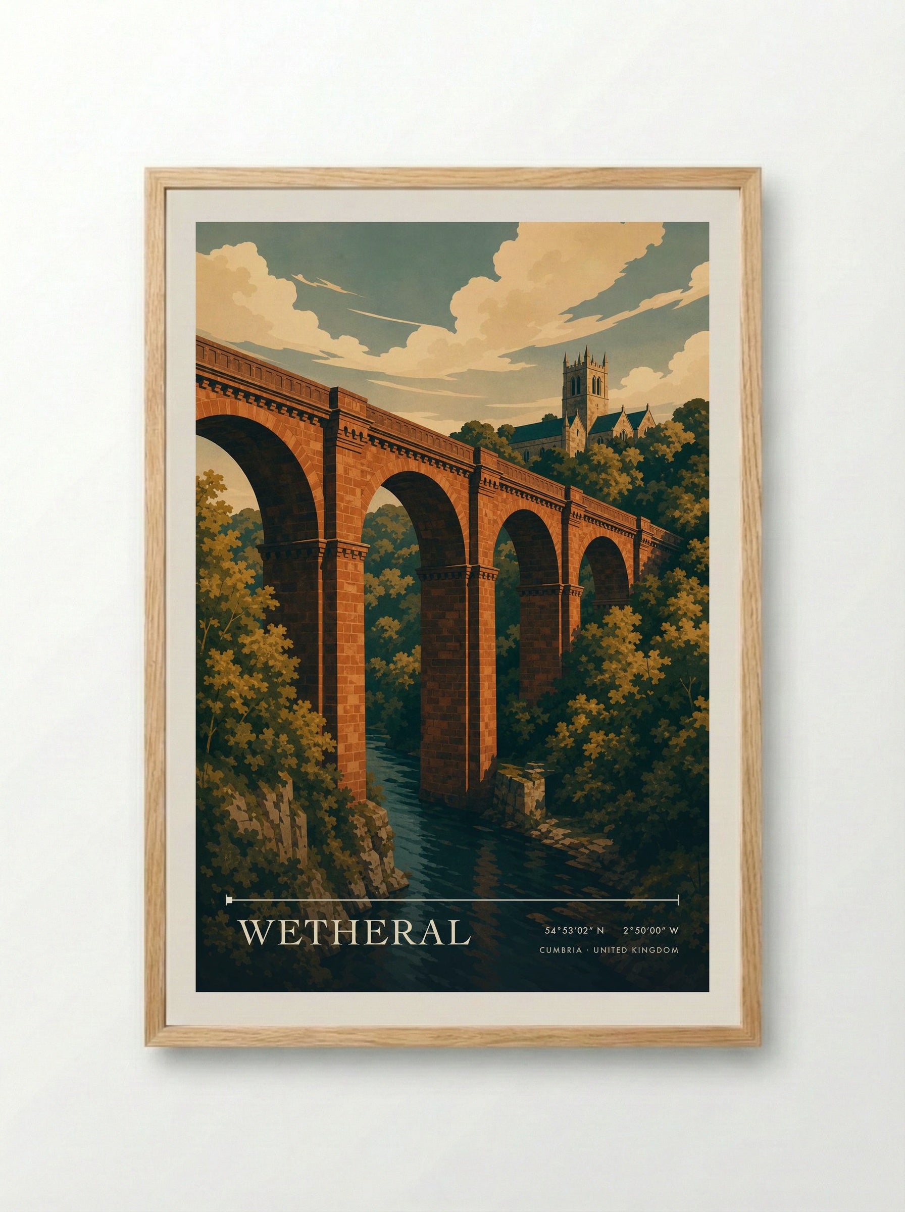 Wetheral Cumbria United Kingdom Travel Poster - Framed Print Wood