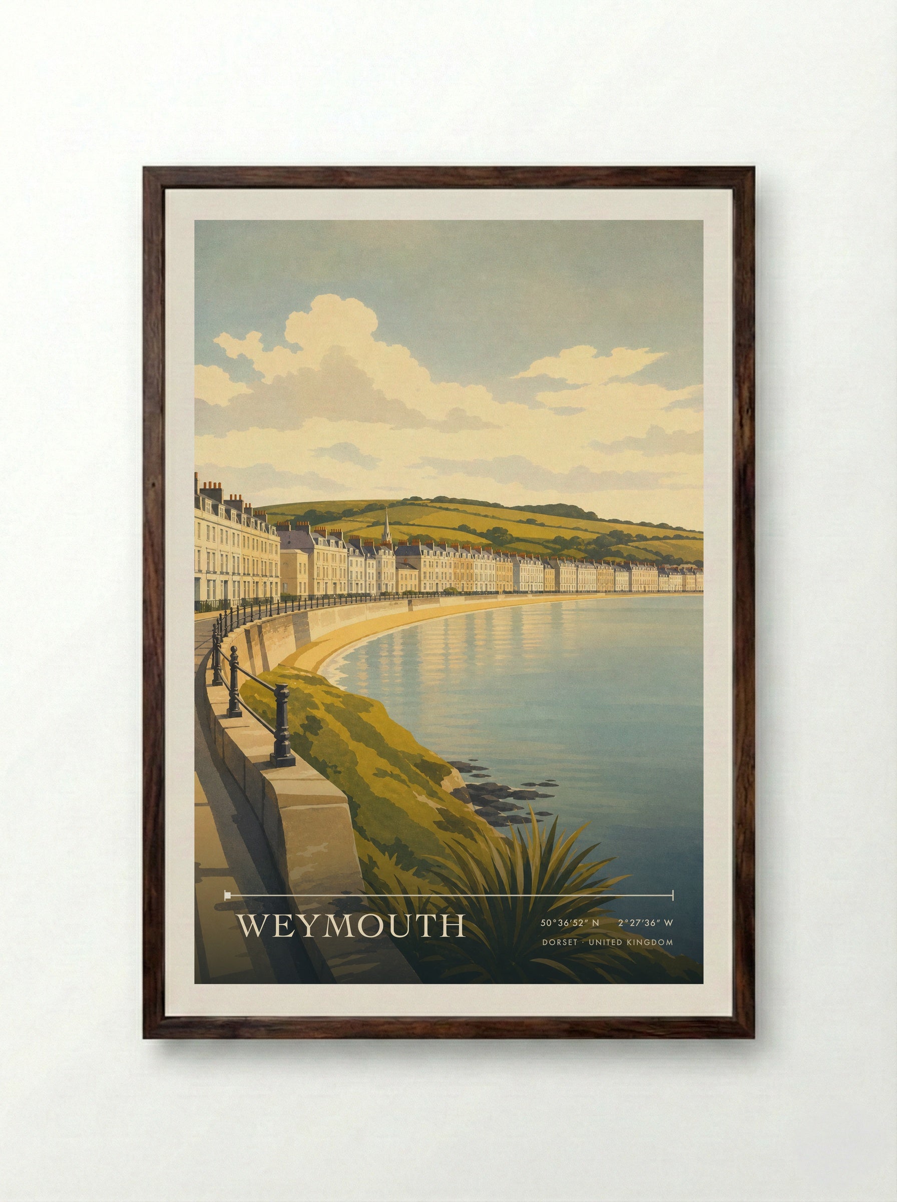 Weymouth Dorset United Kingdom Travel Poster - Framed Print Dark Wood