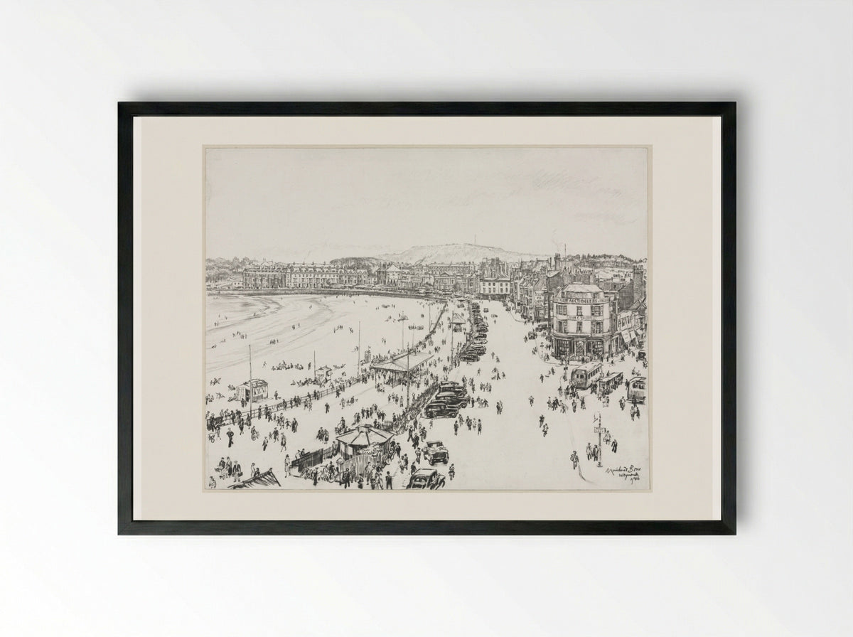 Weymouth and Distant Portland - Muirhead Bone - Framed Print Black