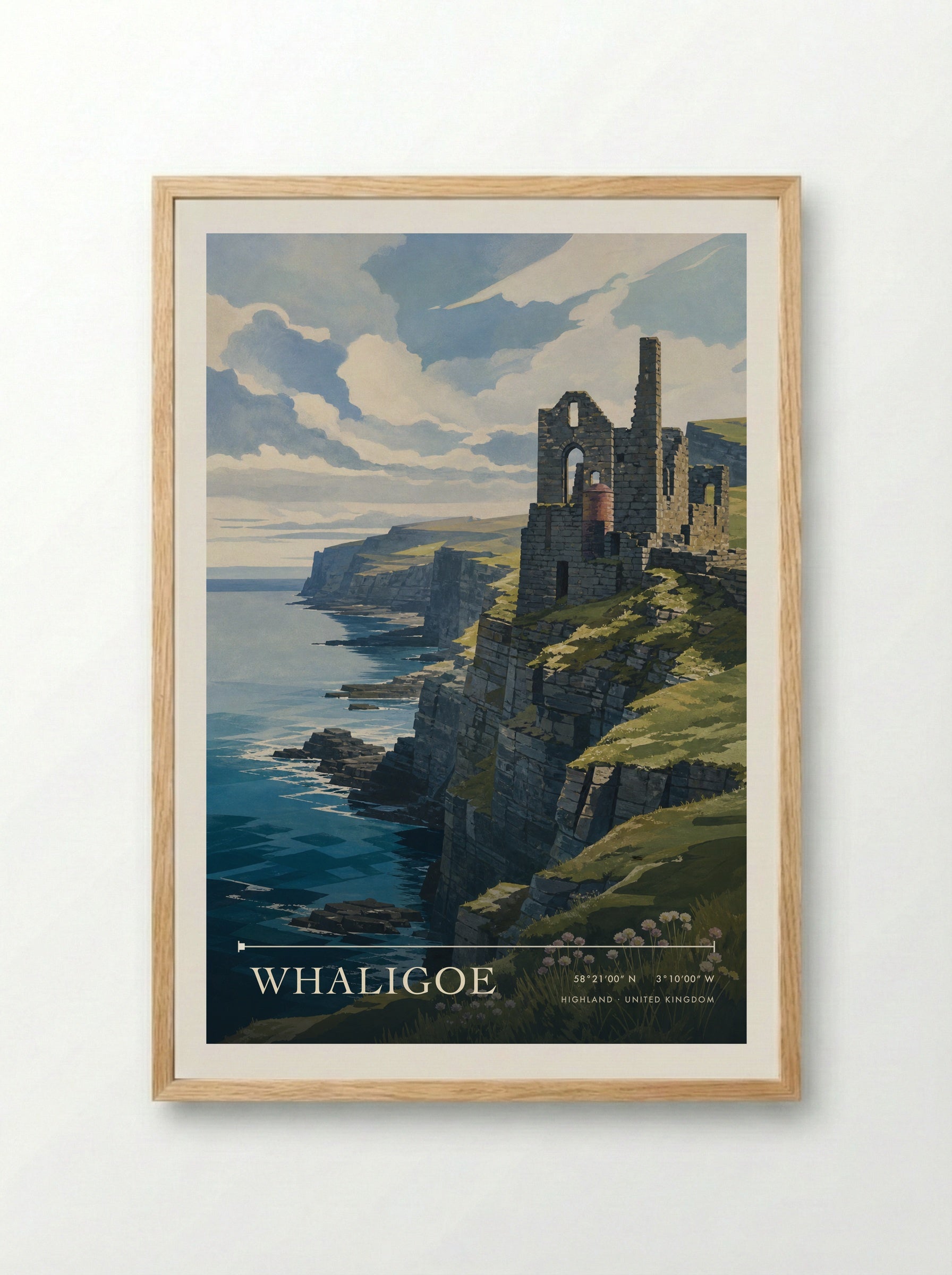 Whaligoe Highland United Kingdom Travel Poster - Framed Print Wood