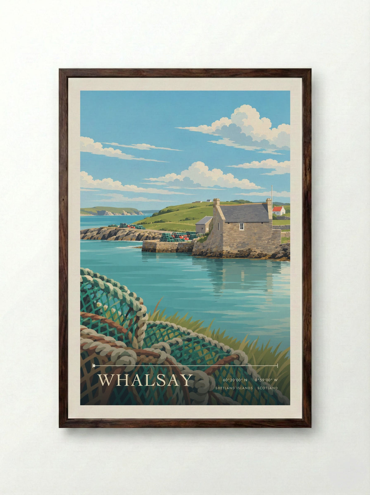 Whalsay, Shetland Islands | Travel Poster - Framed Print Dark Wood