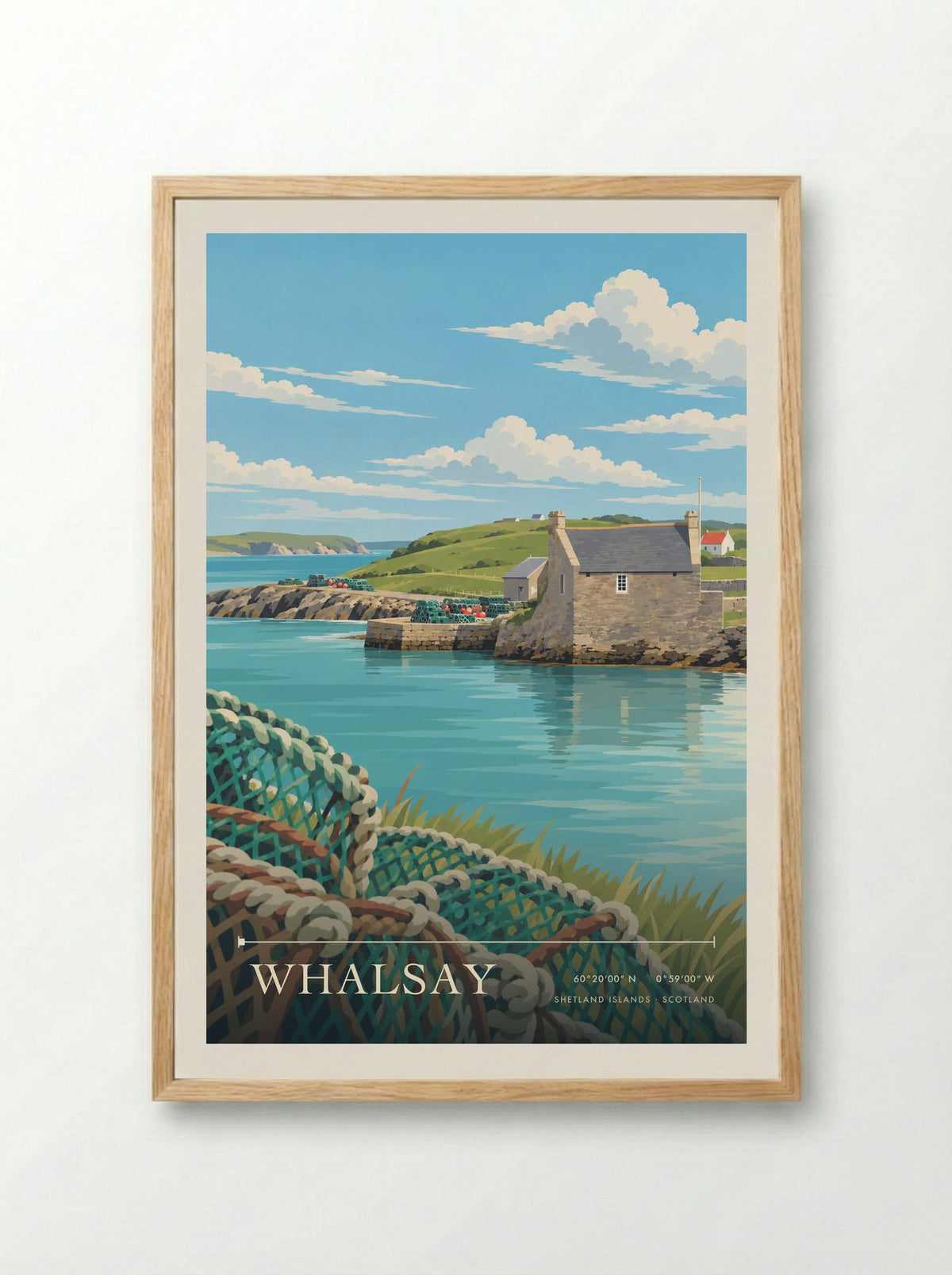 Whalsay, Shetland Islands | Travel Poster - Framed Print Wood