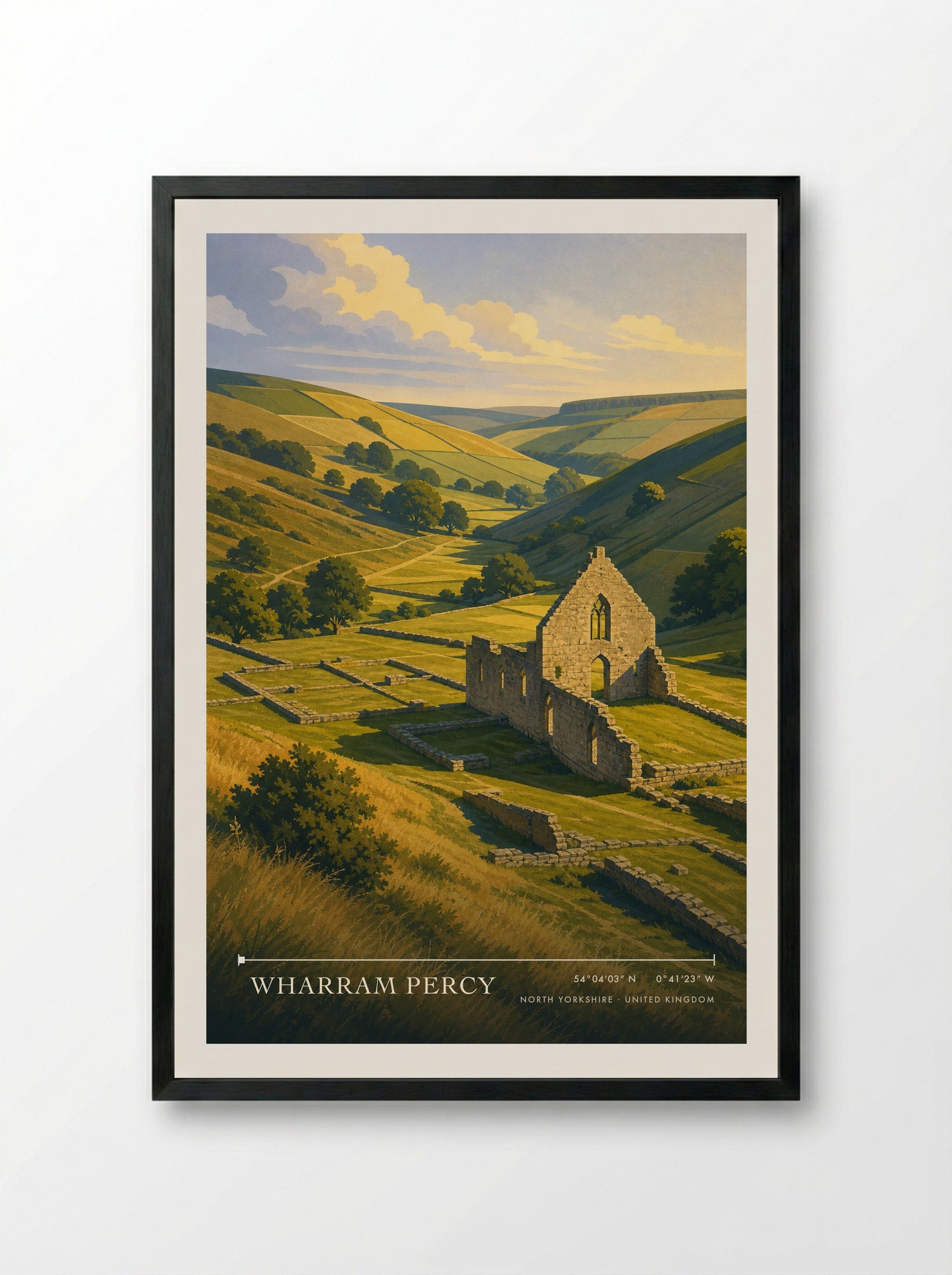 Wharram Percy North Yorkshire United Kingdom Travel Poster - Framed Print Black