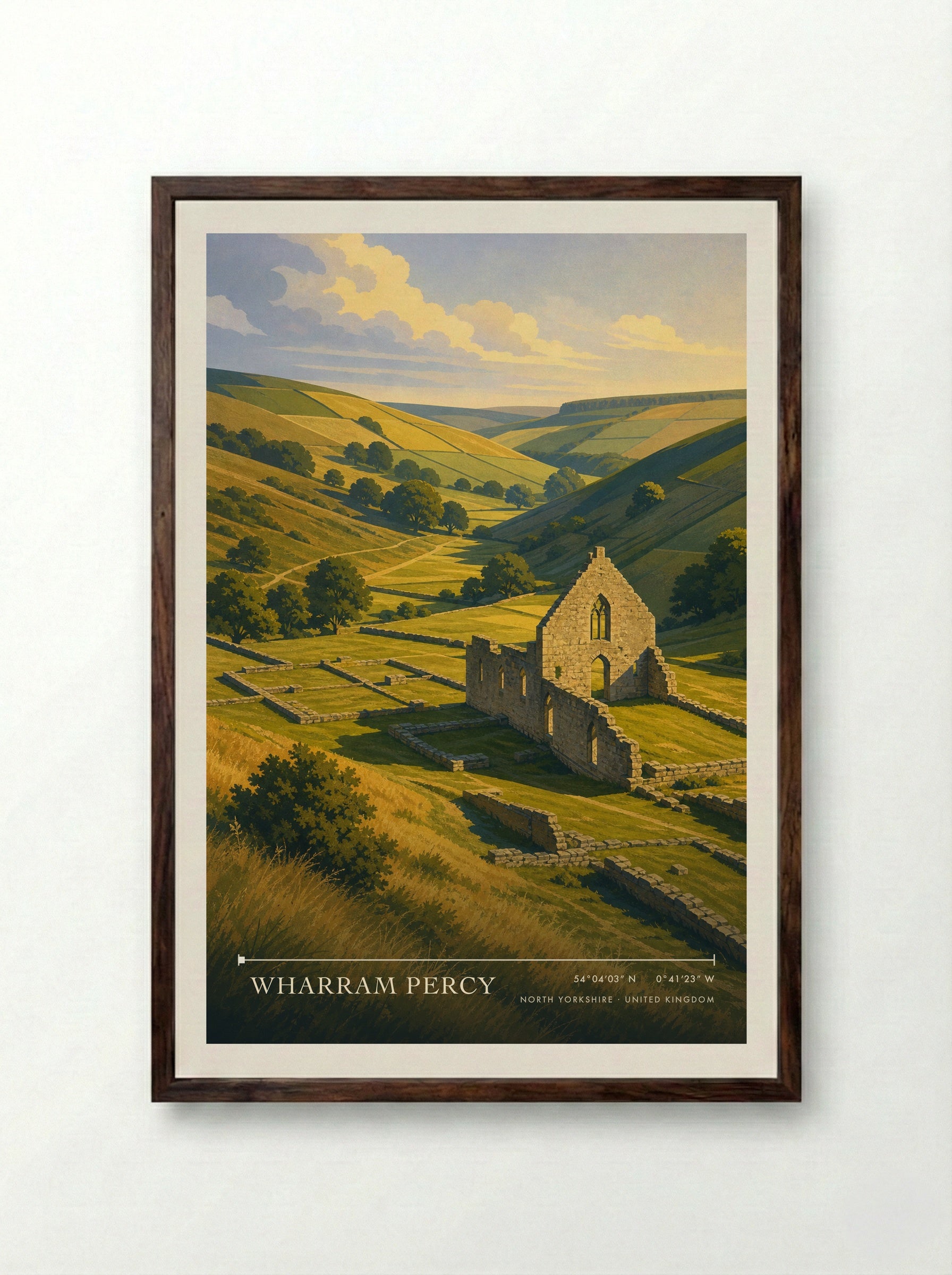 Wharram Percy North Yorkshire United Kingdom Travel Poster - Framed Print Dark Wood