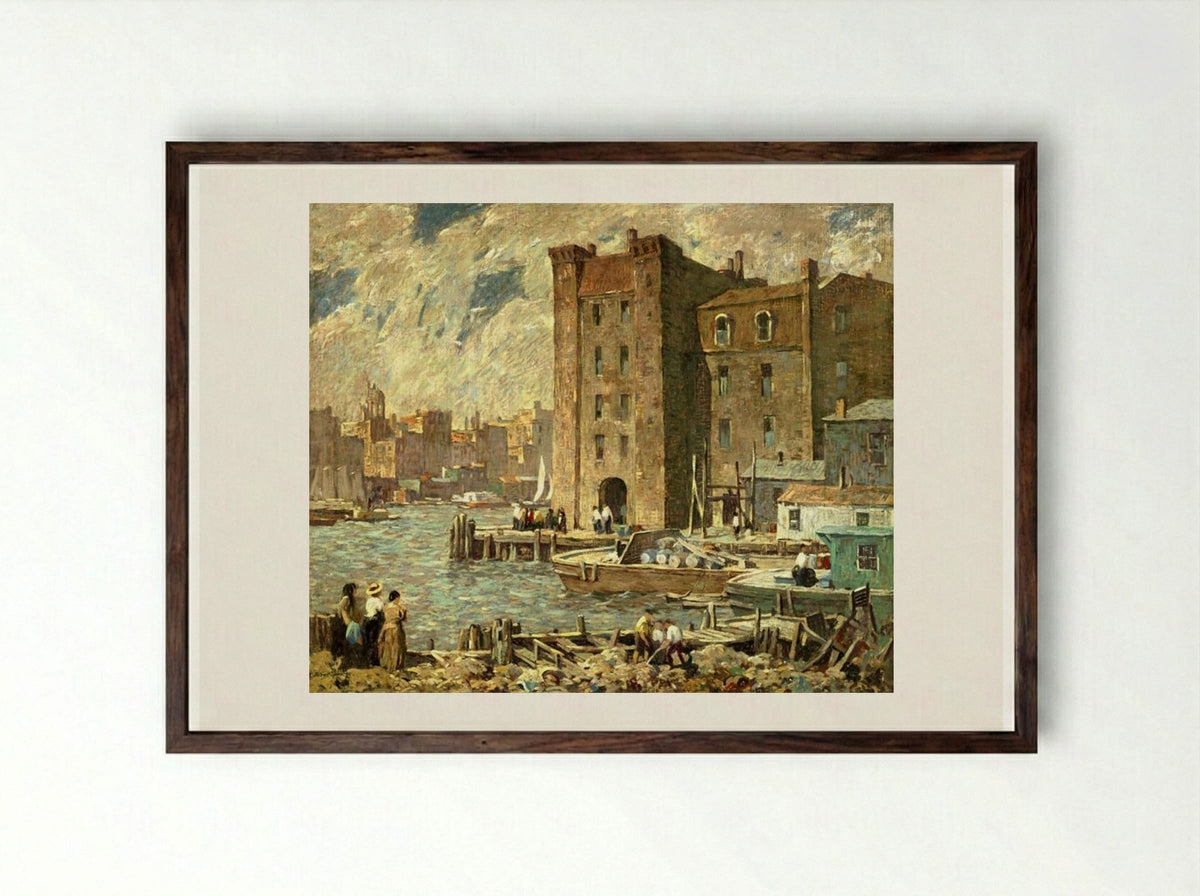 Wharves - Robert Spencer - Framed Print Dark Wood