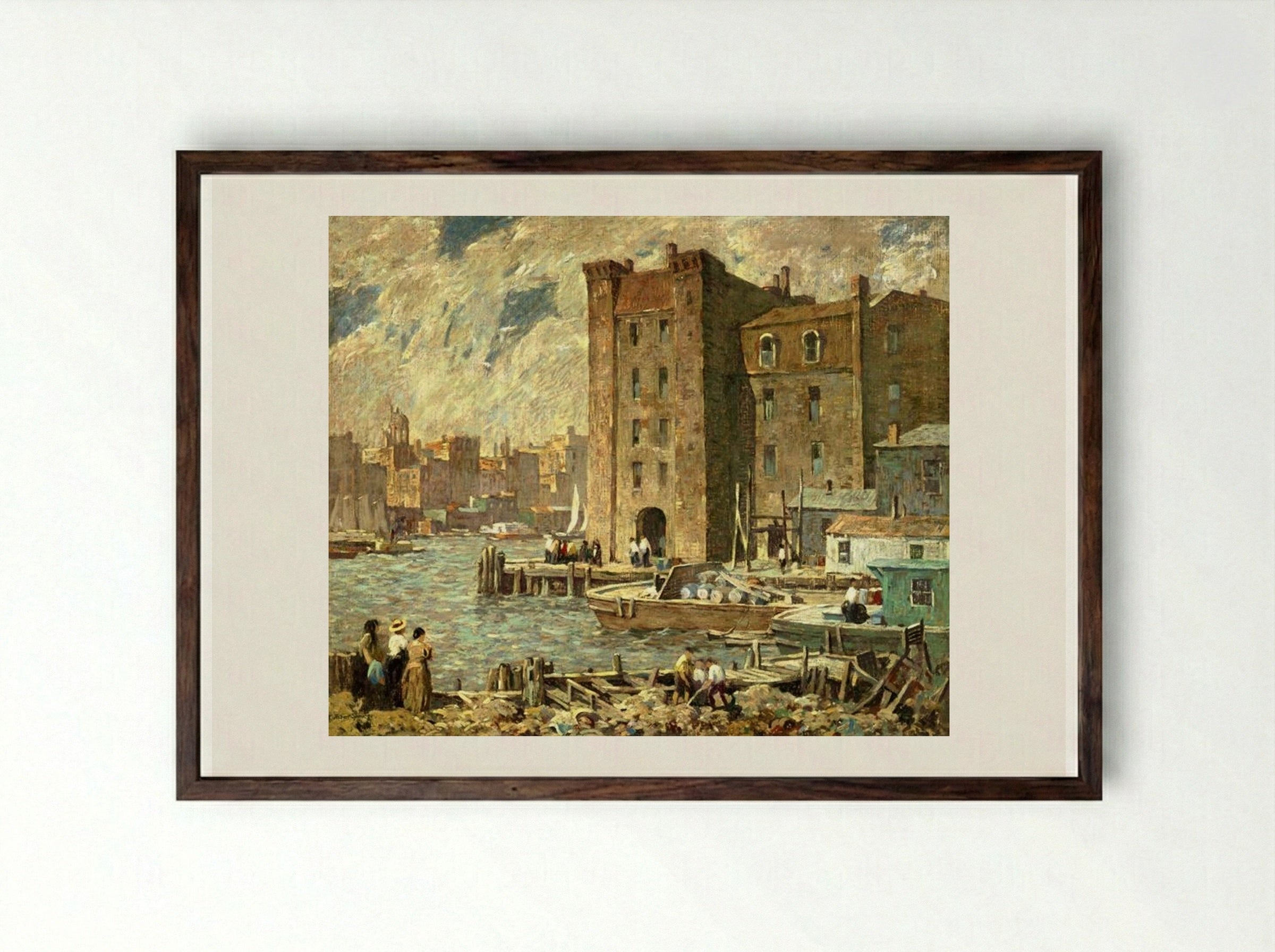 Wharves - Robert Spencer - Framed Print Dark Wood