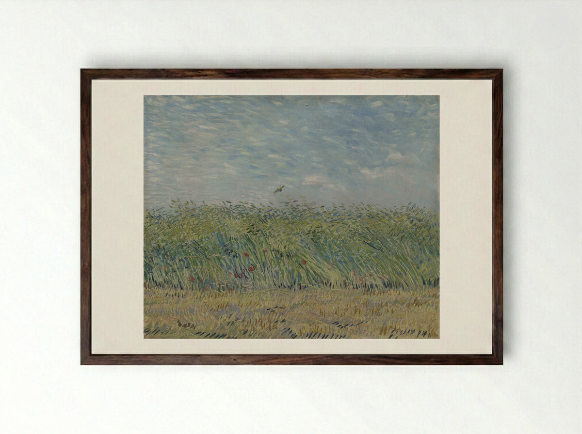 Wheat Field with a Lark - Vincent van Gogh - Framed Print Dark Wood