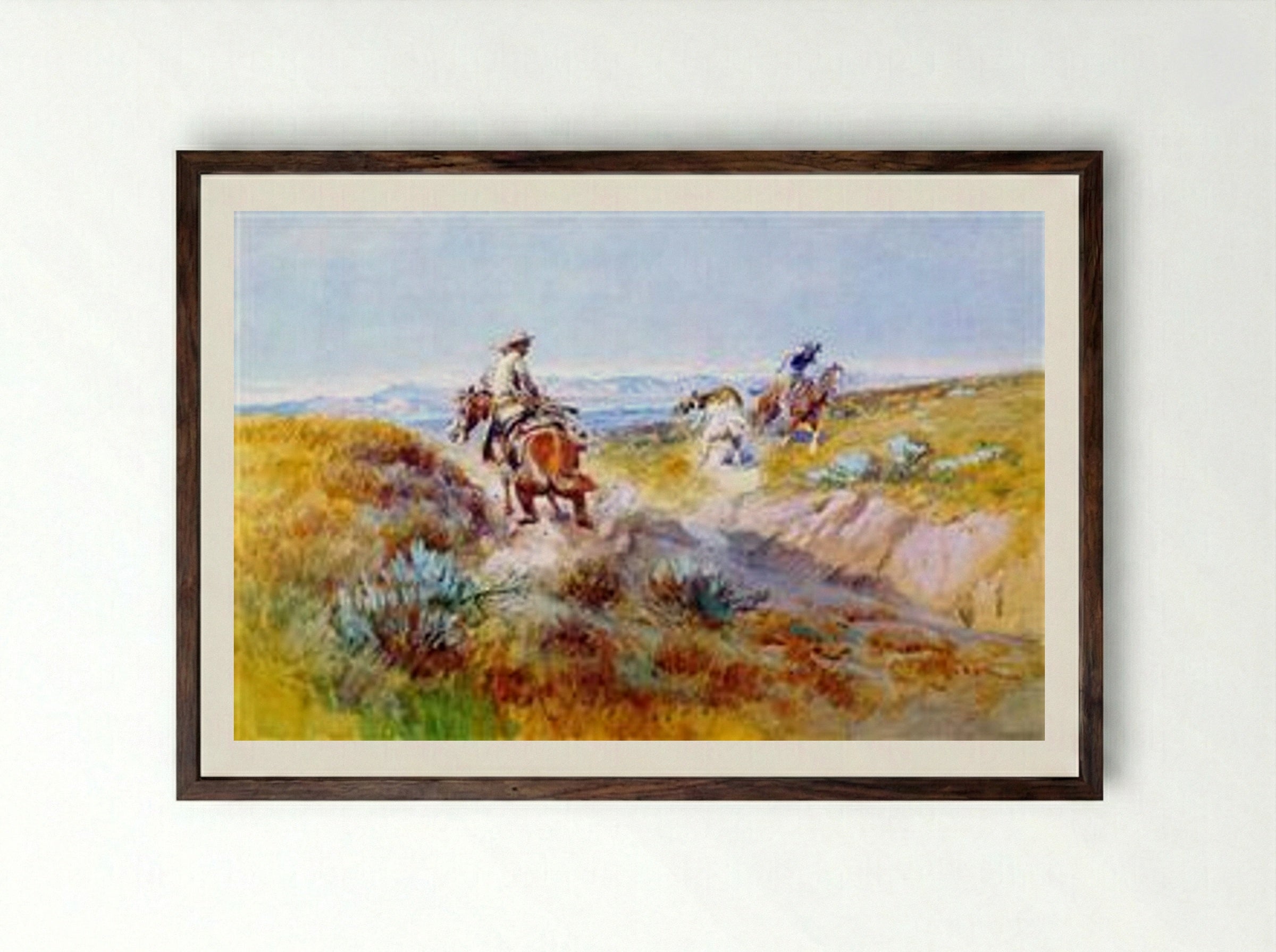 When Cows were Wild - Charles M. Russell - Framed Print Dark Wood