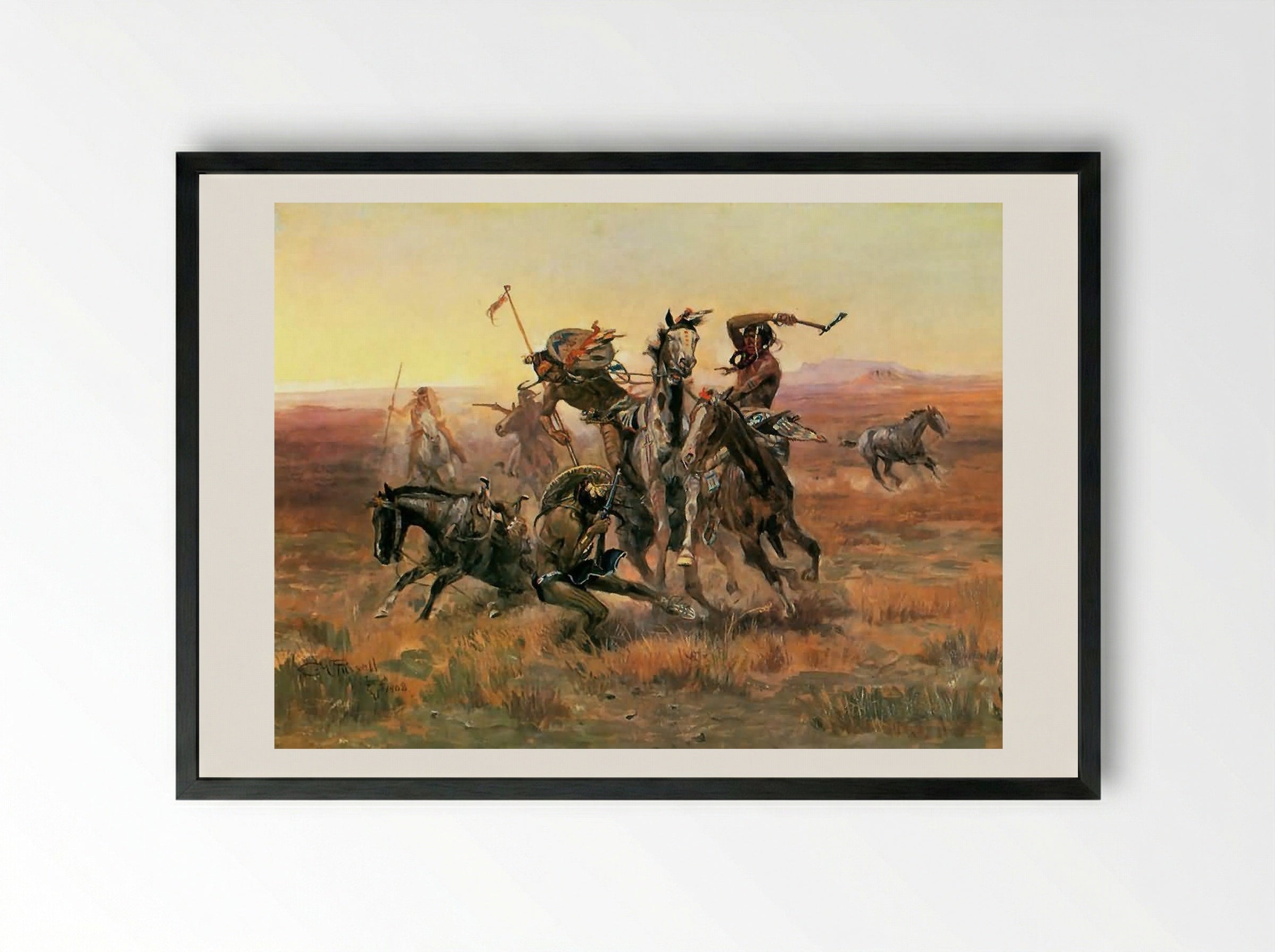When Sioux and Blackfoot Meet - Charles M. Russell - Framed Print Black