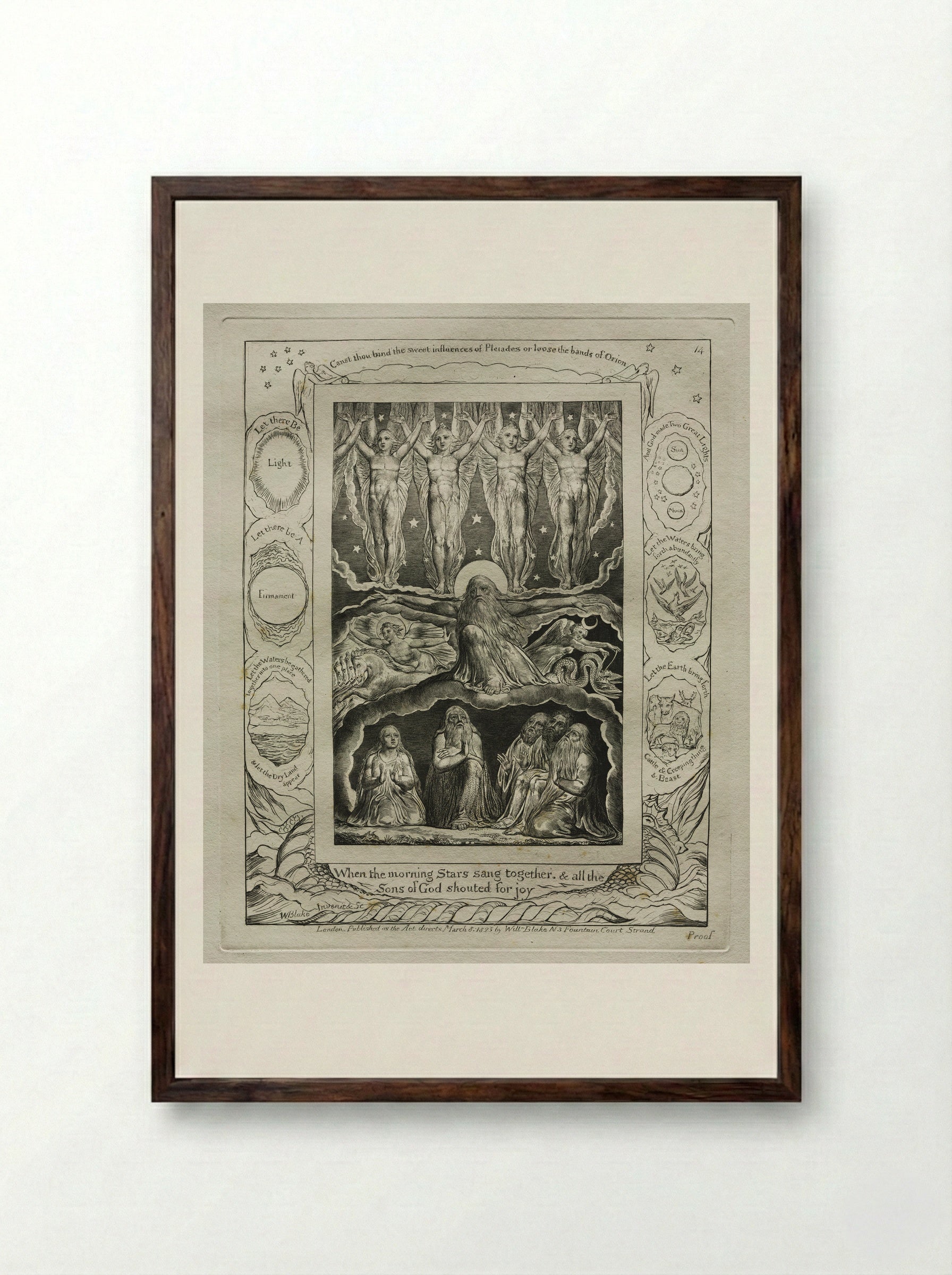 When the Morning Stars Sang Together and All the Sons of God Shouted for Joy (The Book of Job) - William Blake - Framed Print Dark Wood