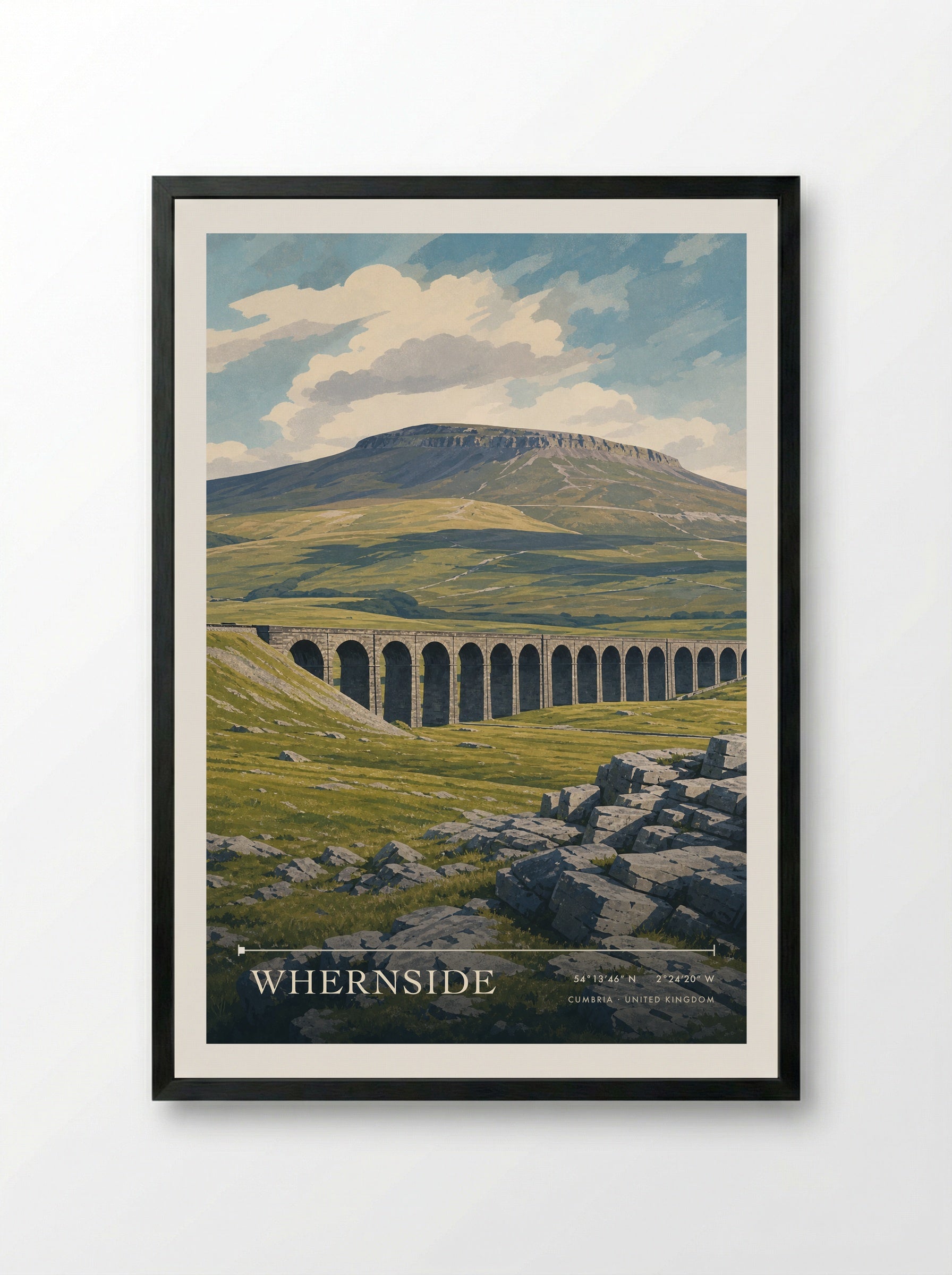 Whernside Cumbria United Kingdom Travel Poster - Framed Print Black
