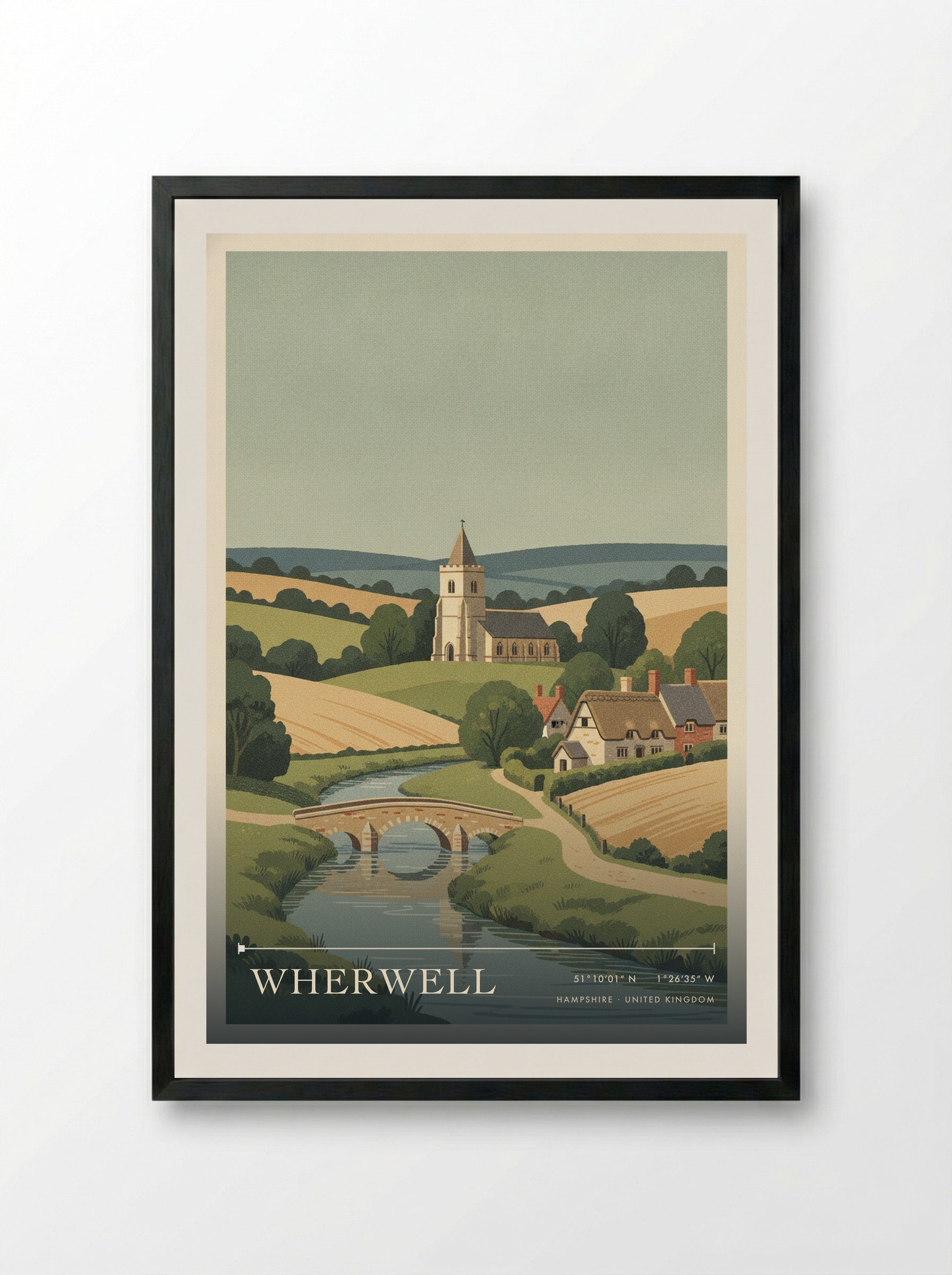 Wherwell Hampshire United Kingdom Travel Poster - Framed Print Black