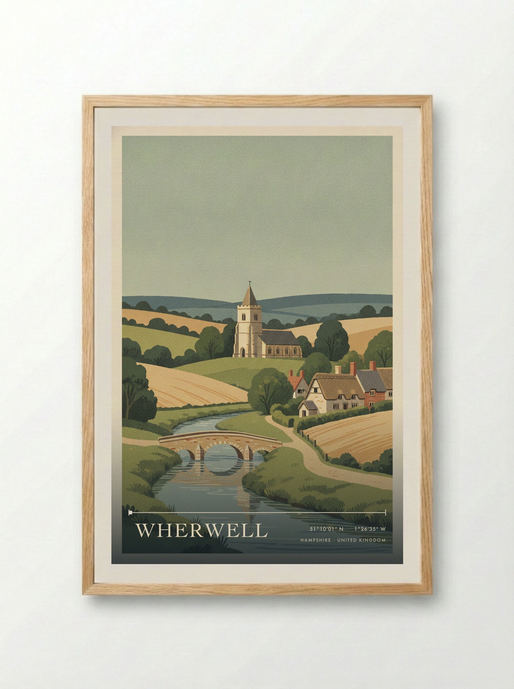 Wherwell Hampshire United Kingdom Travel Poster - Framed Print Wood