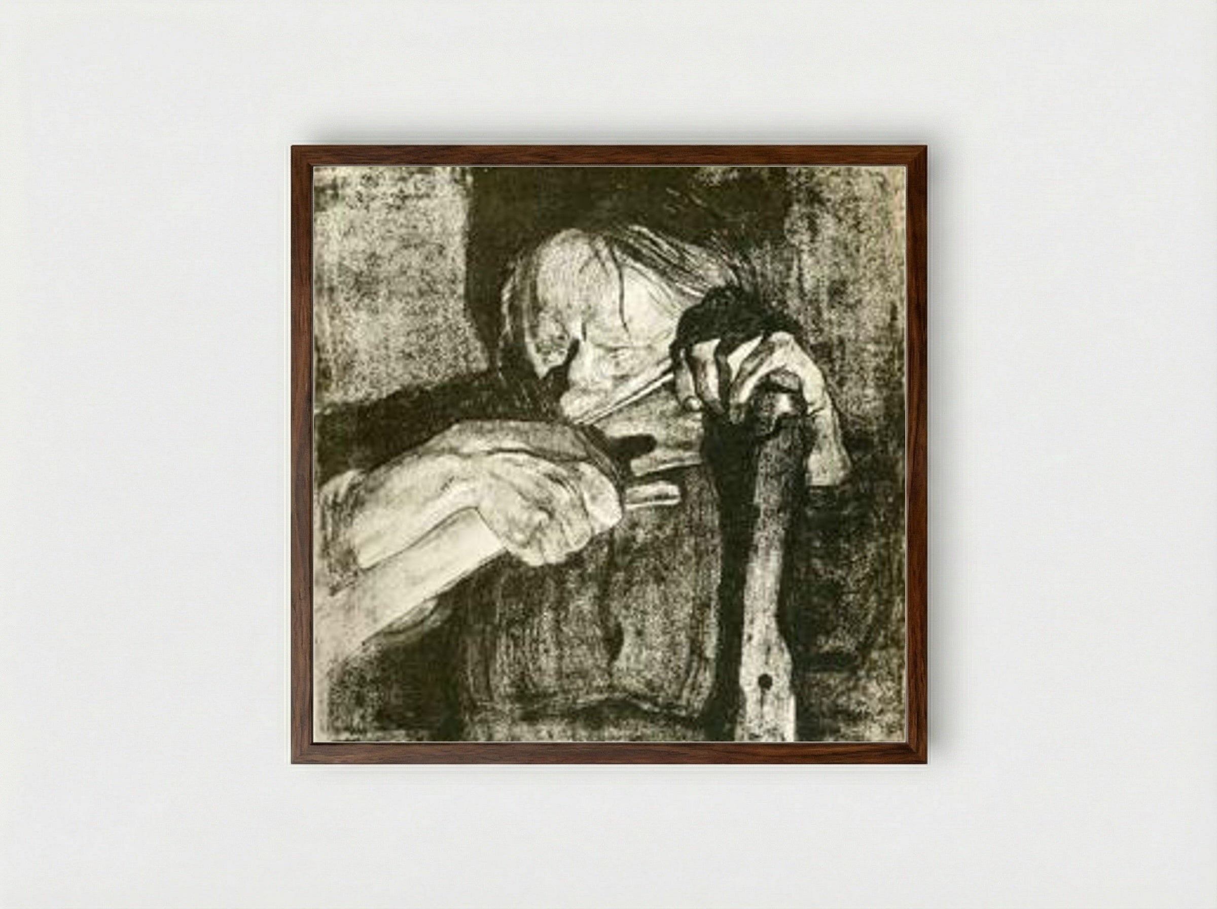 Whetting the Scythe - Käthe Kollwitz - Framed Print Dark Wood