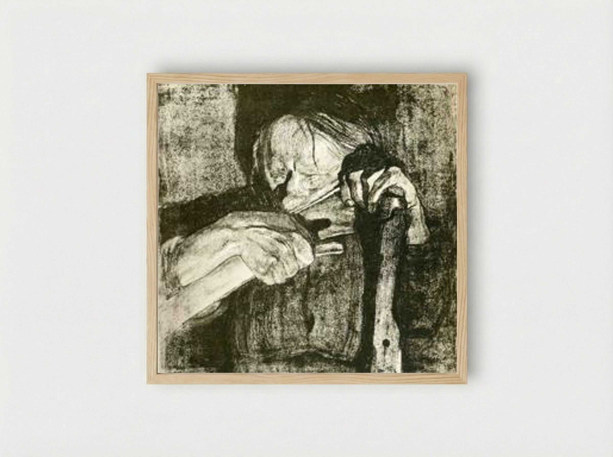 Whetting the Scythe - Käthe Kollwitz - Framed Print Wood