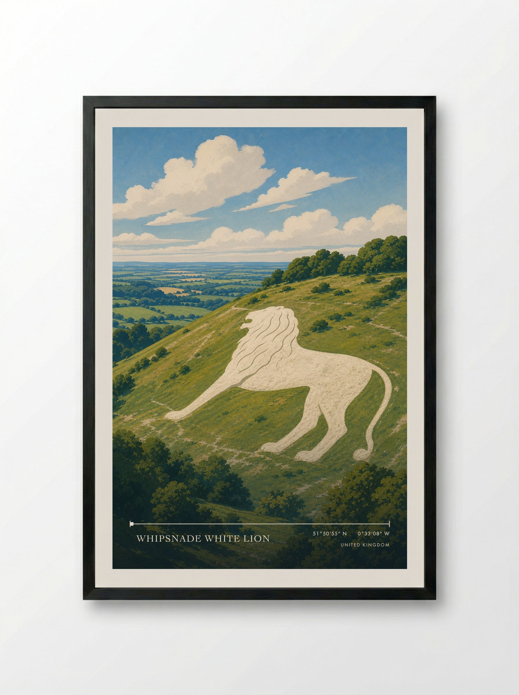 Whipsnade White Lion United Kingdom Travel Poster - Framed Print Black