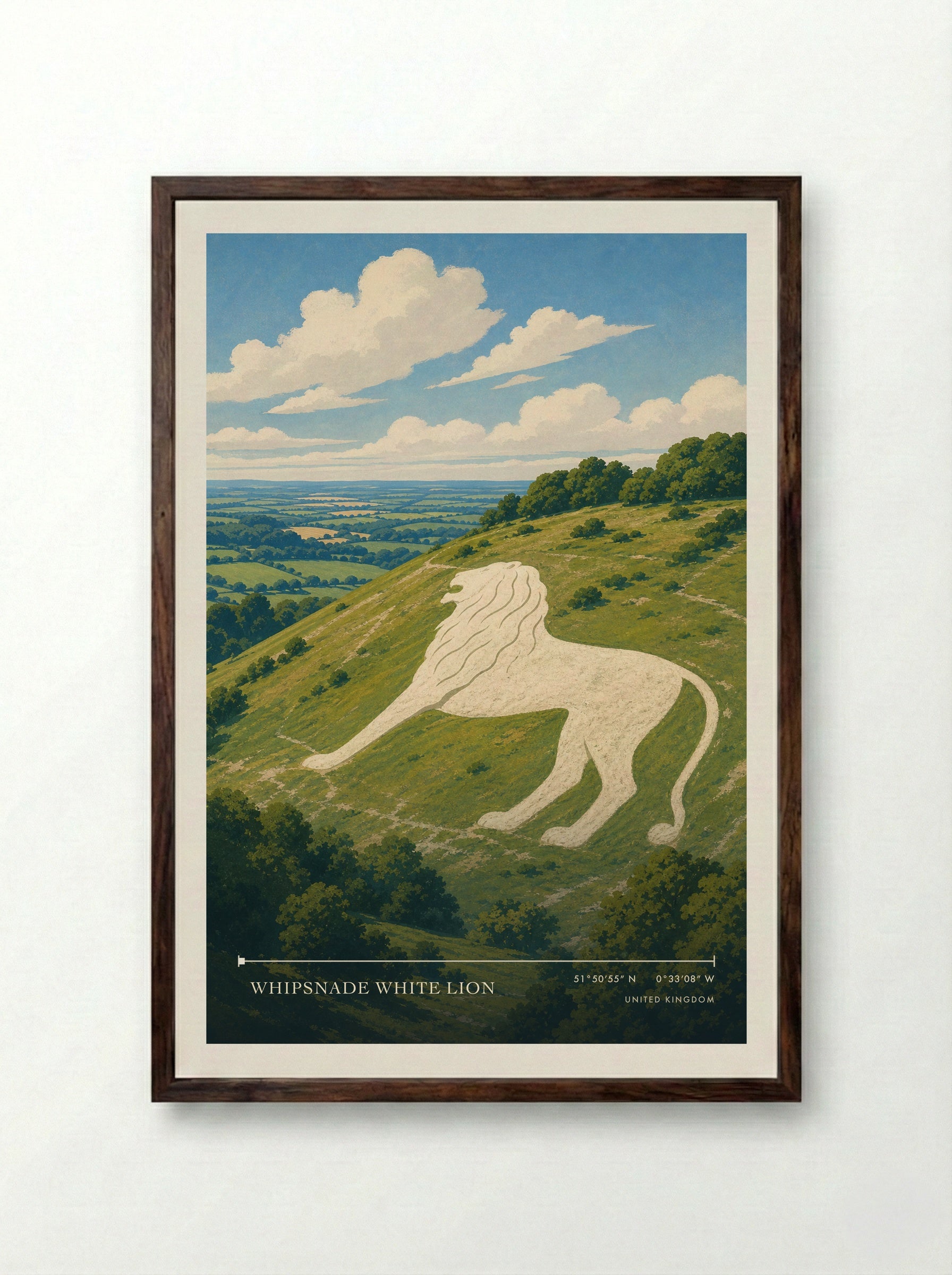 Whipsnade White Lion United Kingdom Travel Poster - Framed Print Dark Wood
