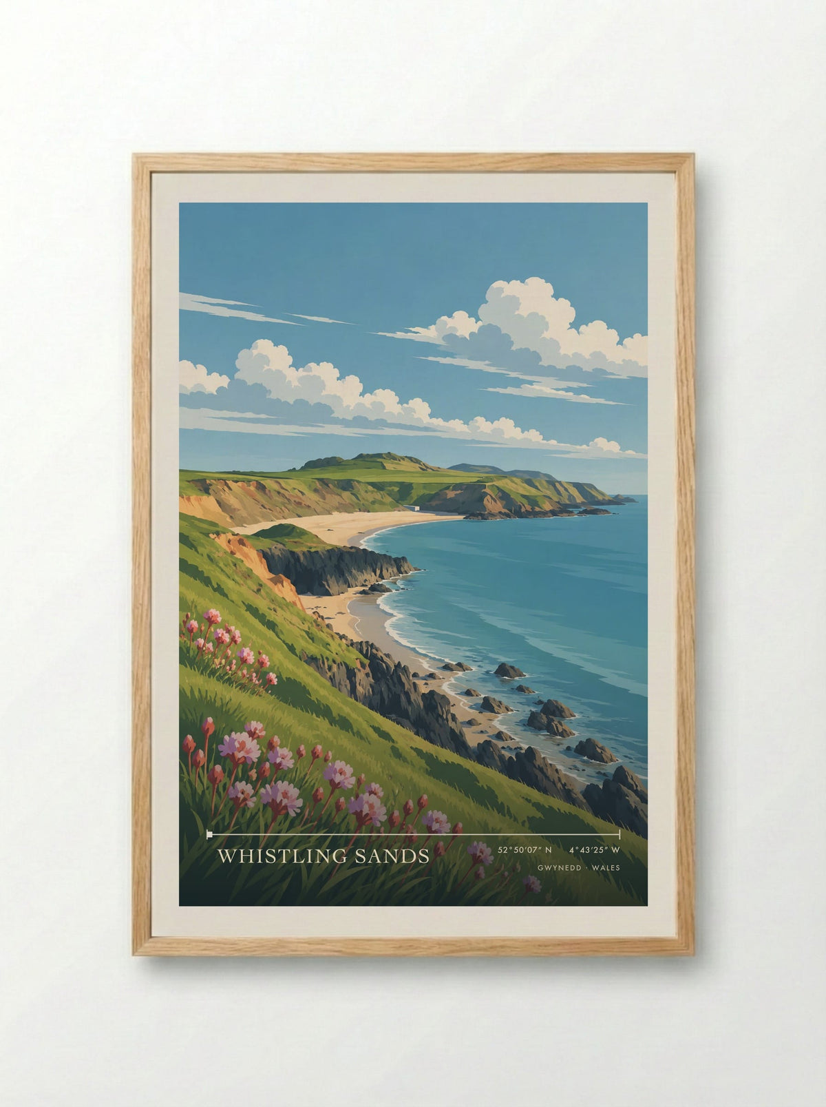 Whistling Sands, Gwynedd | Travel Poster - Framed Print Wood