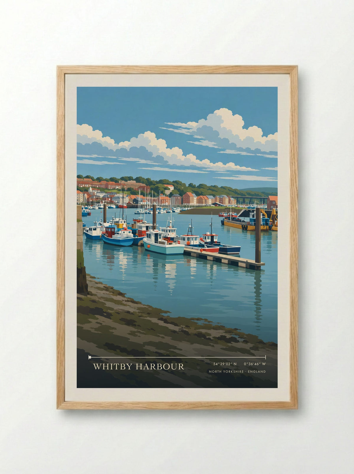 Whitby Harbour, North Yorkshire | Travel Poster - Framed Print Wood